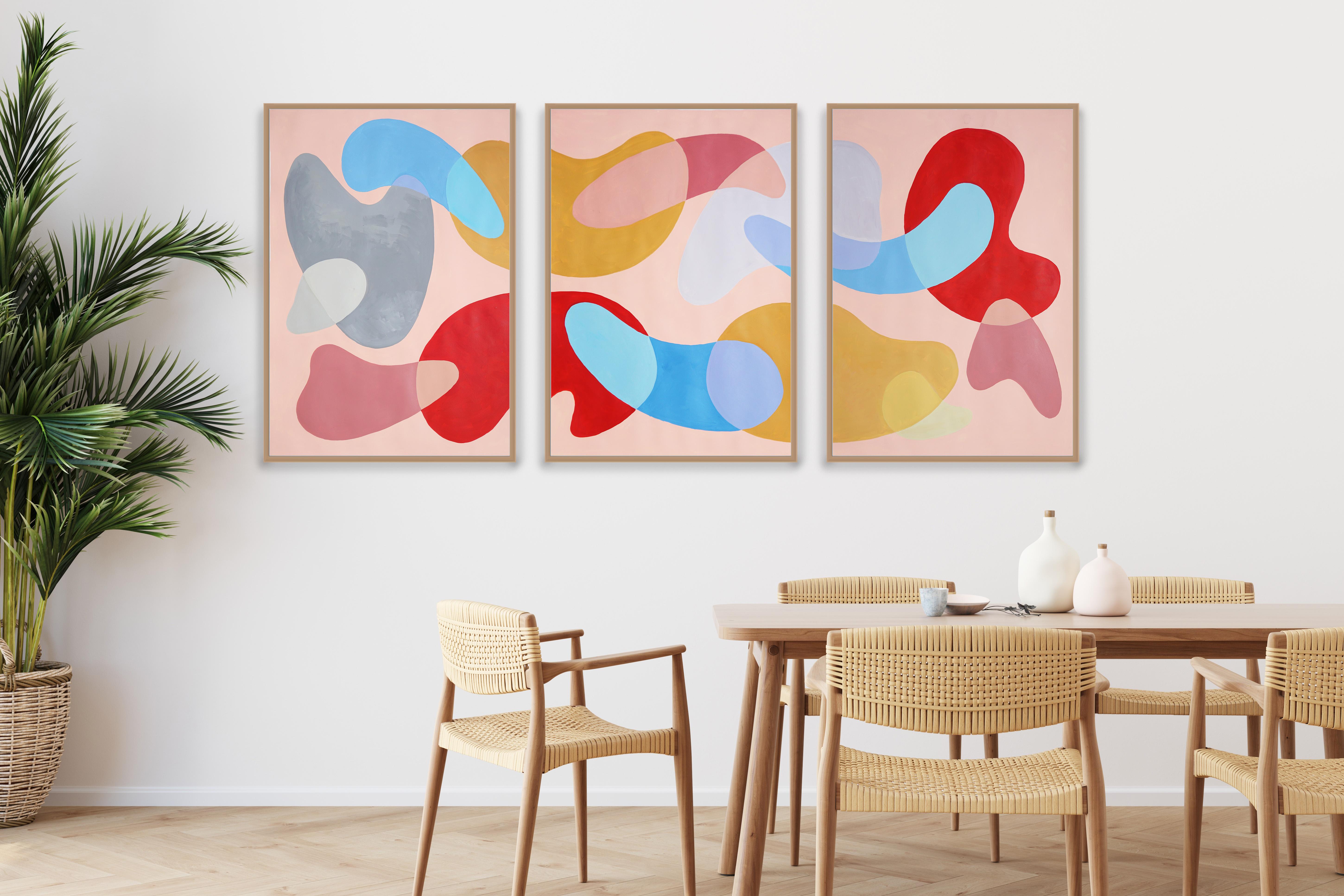 Trittico in stile Midcentury Modern, toni rossi, paesaggio astratto della Monument Valley 3