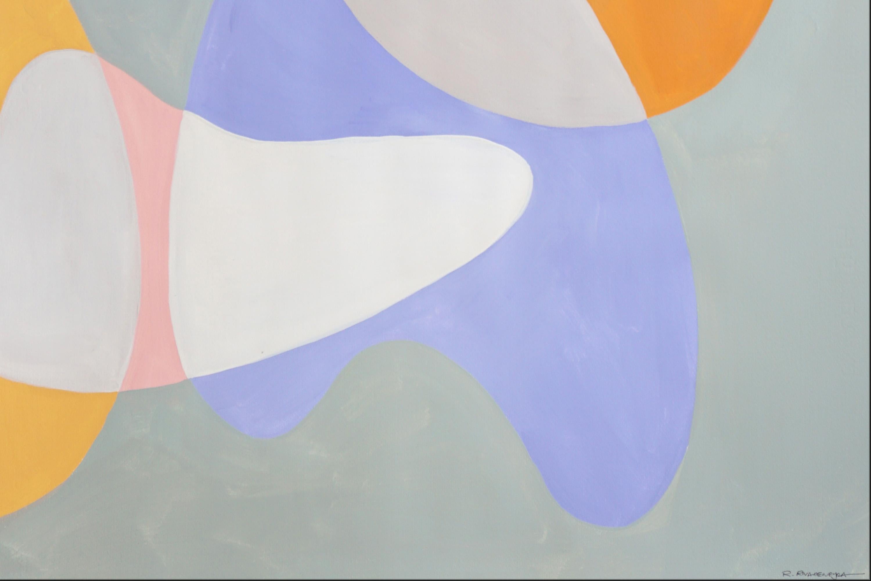 Mobile Shapes and Curves, Pastel Tones Triptych, Organic Modern Shapes on Paper For Sale 6