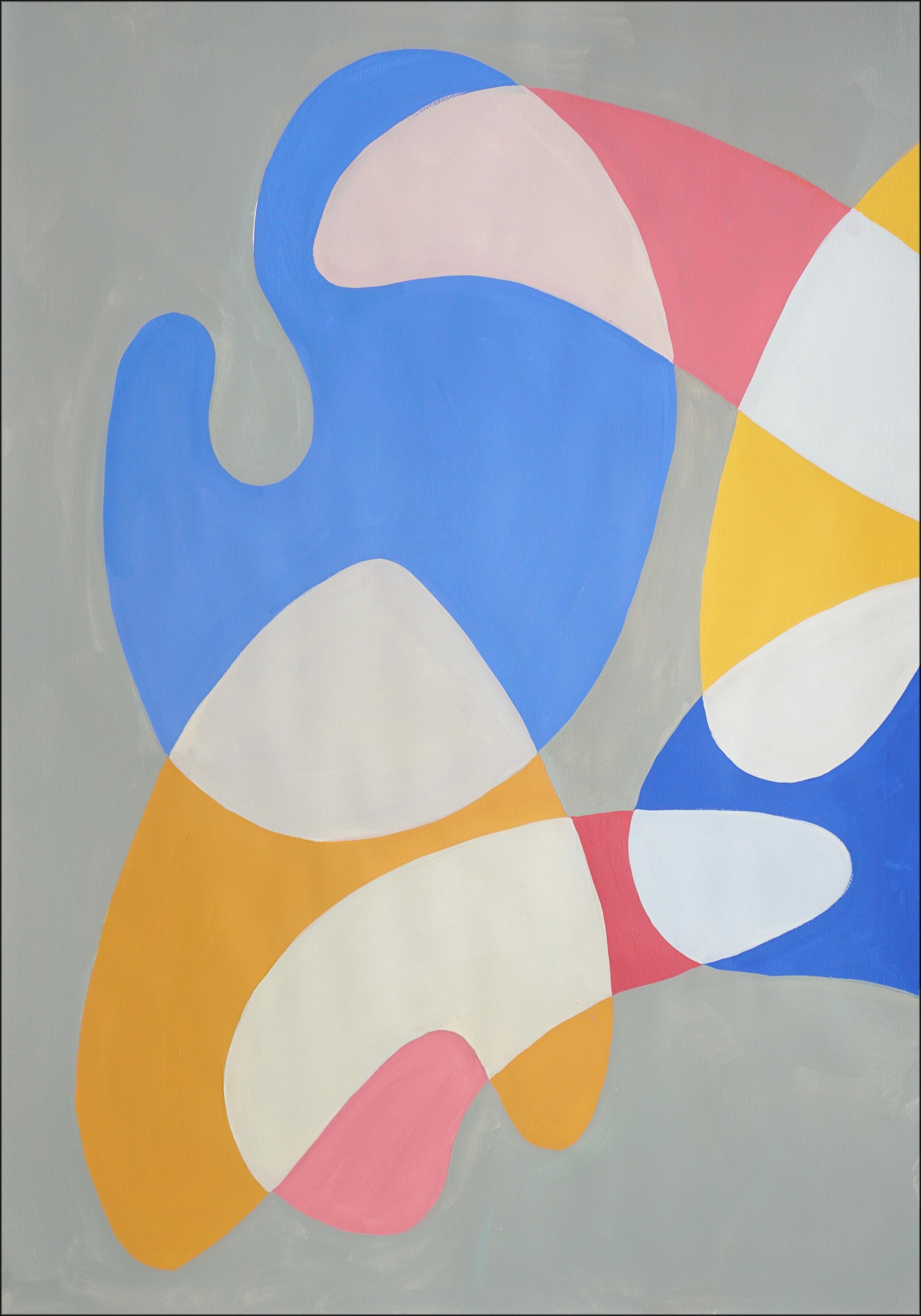 Mobile Shapes and Curves, Pastel Tones Triptych, Organic Modern Shapes on Paper - Contemporary Painting by Ryan Rivadeneyra