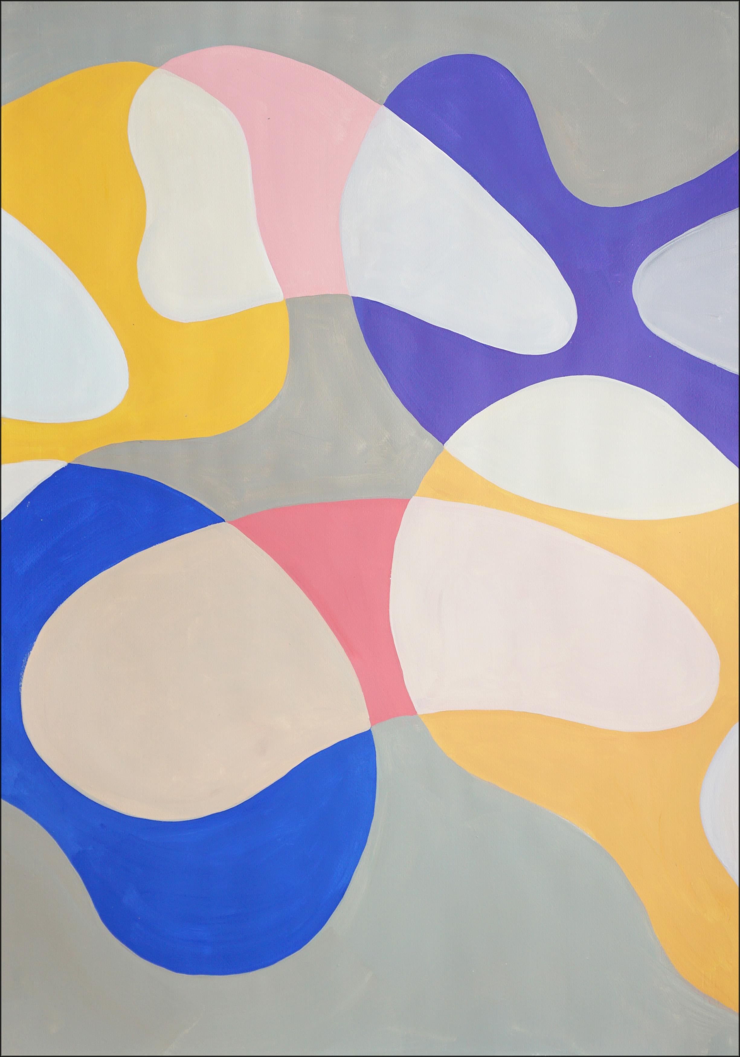 Mobile Shapes and Curves, Pastel Tones Triptych, Organic Modern Shapes on Paper - Beige Abstract Painting by Ryan Rivadeneyra
