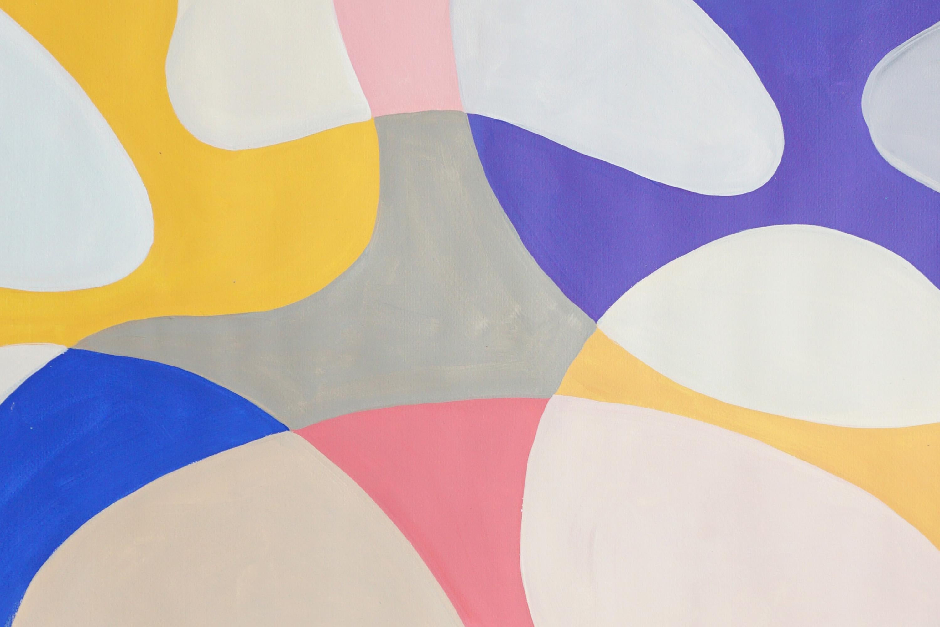 Mobile Shapes and Curves, Pastel Tones Triptych, Organic Modern Shapes on Paper For Sale 3
