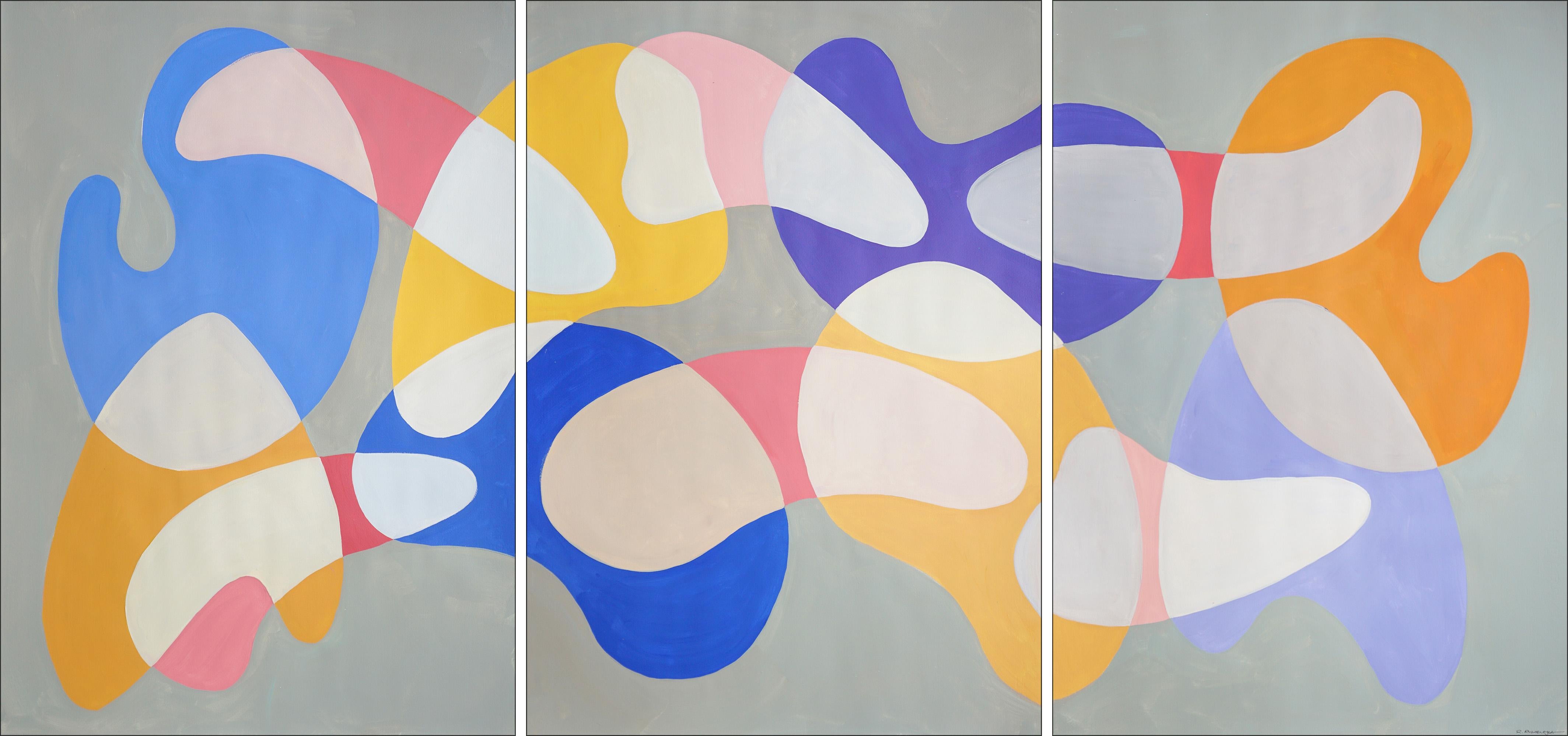 Mobile Shapes and Curves, Pastel Tones Triptych, Organic Modern Shapes on Paper