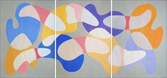 Mobile Shapes and Curves, Pastel Tones Triptych, Organic Modern Shapes on Paper