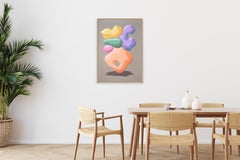Modern Monument, 3D Totem Sculpture in Pastel Tones, Orange, Pink, Purple Shapes