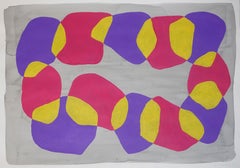 Modernes modernes Gemälde lebendiger Halskette:: abstraktes geometrisches Muster:: Rosa und Gelb