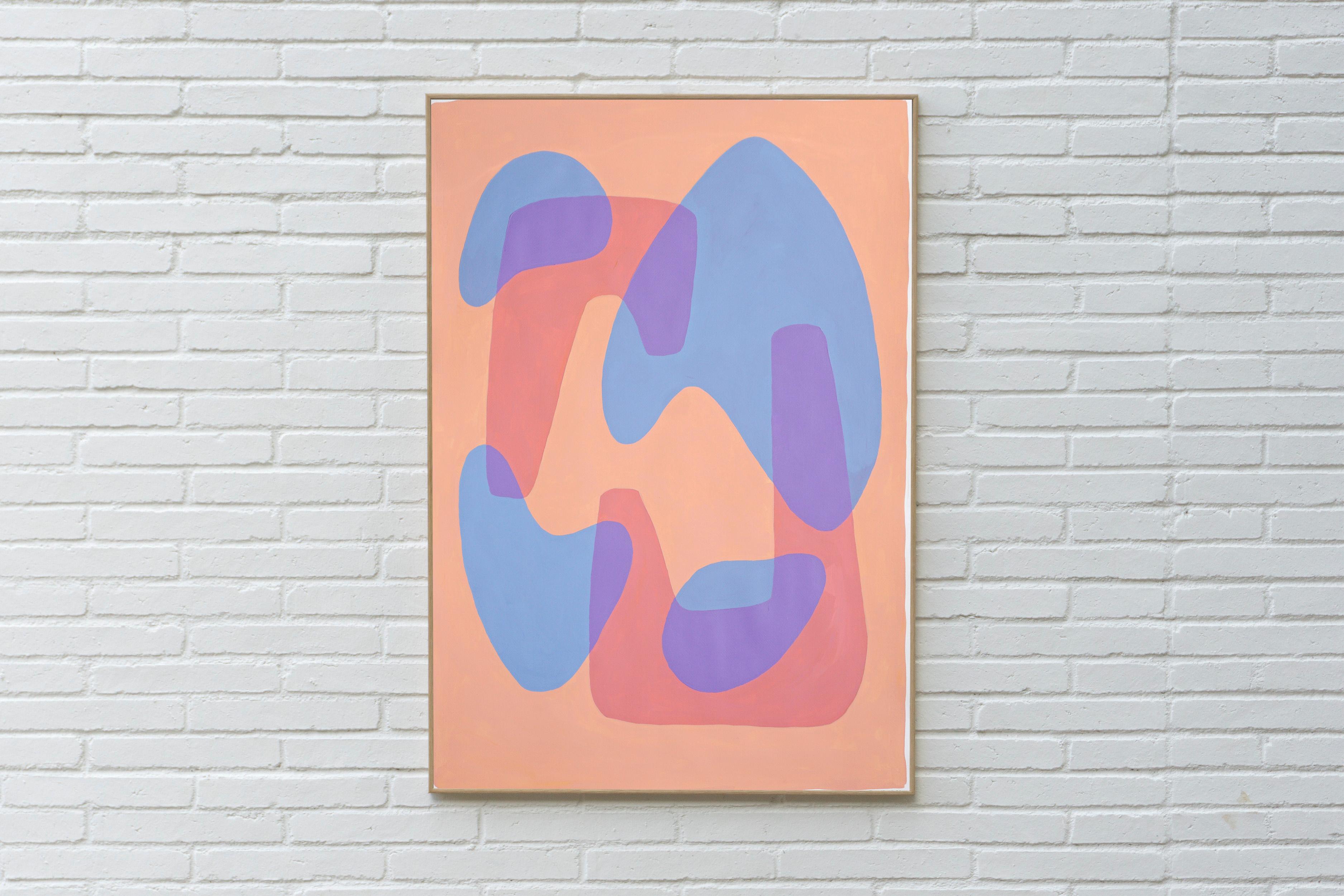Quadro di forme moderne in toni pastello, forme astratte lisce, rosa, blu - Painting di Ryan Rivadeneyra