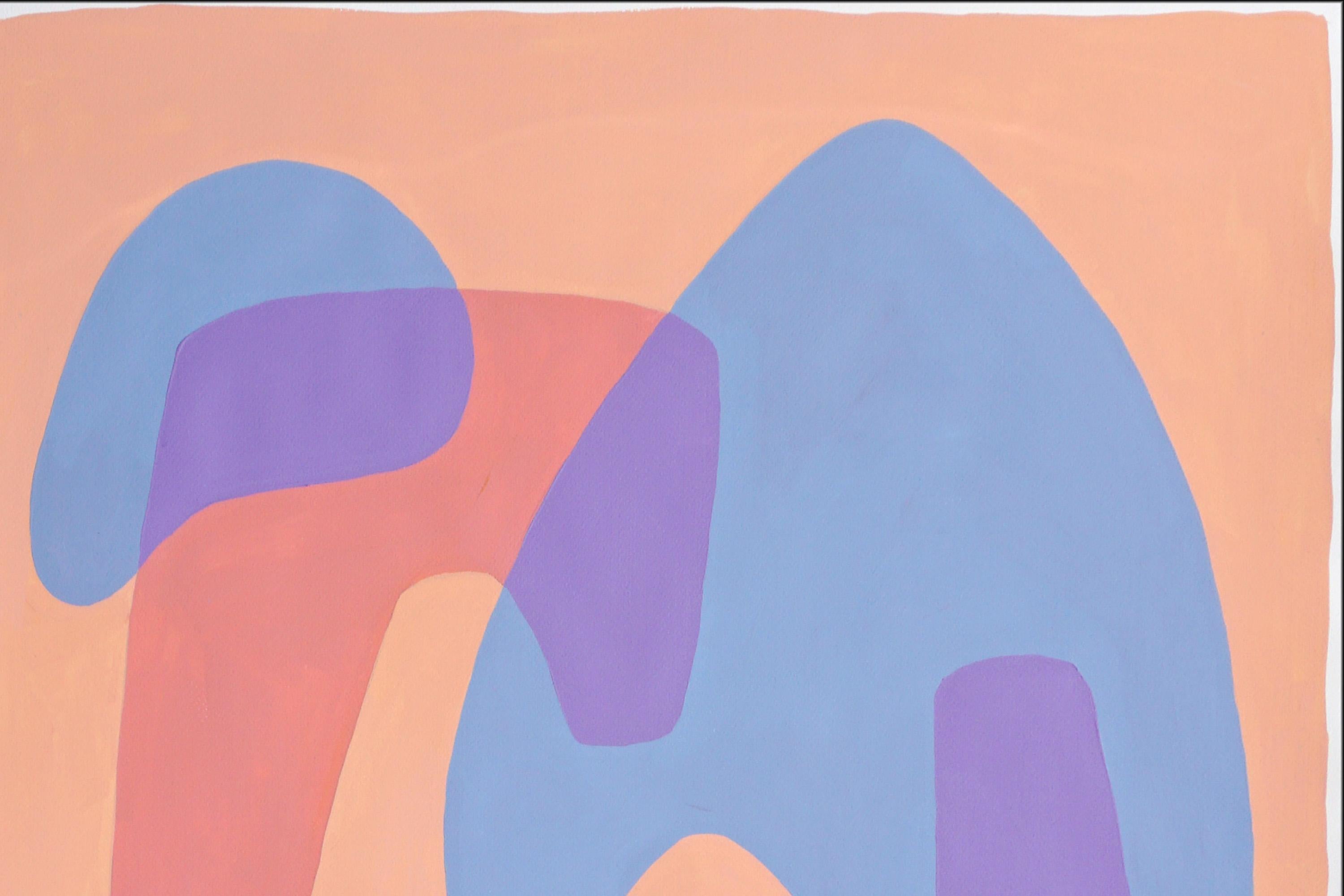 Quadro di forme moderne in toni pastello, forme astratte lisce, rosa, blu - Painting Postmoderno di Ryan Rivadeneyra