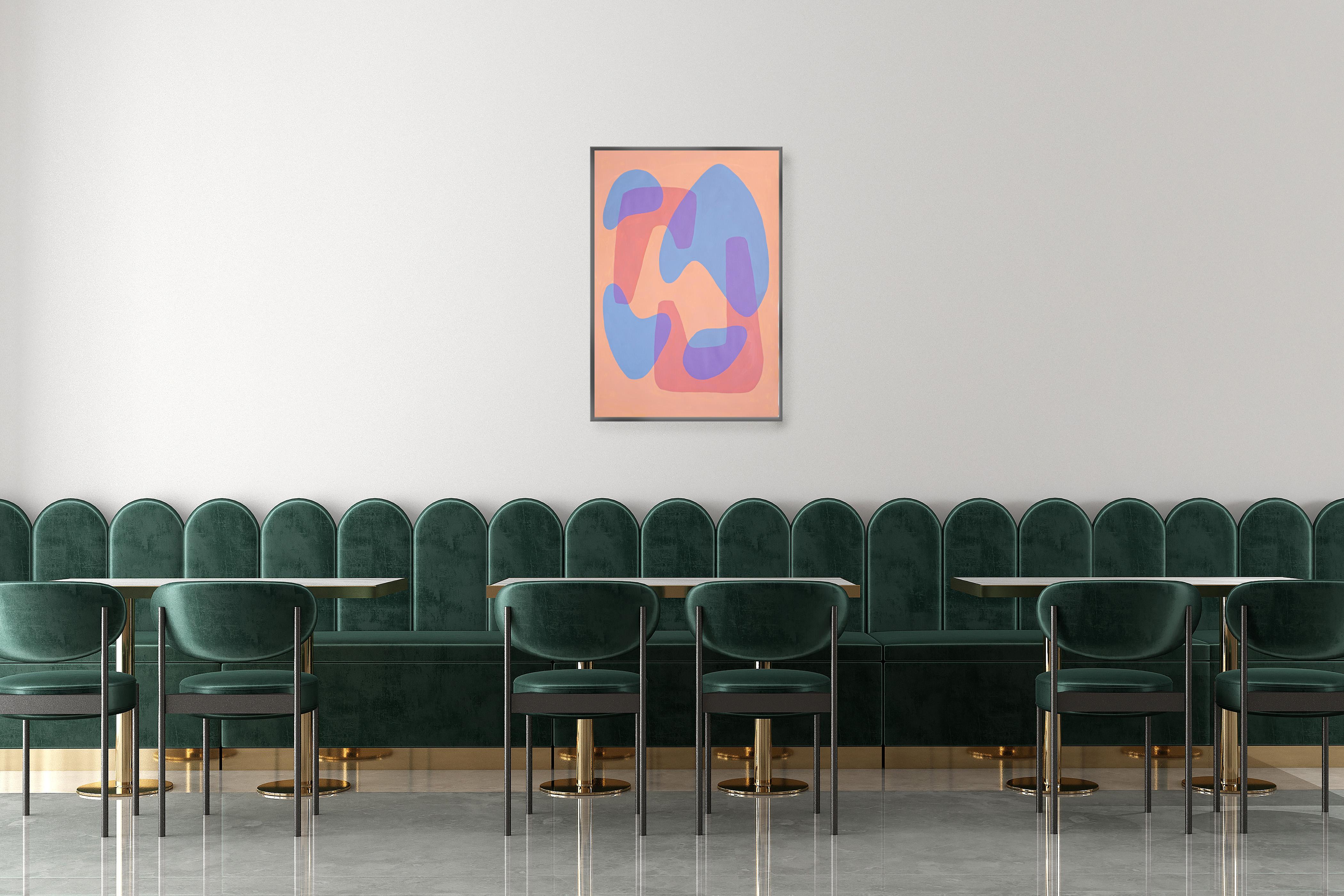 Quadro di forme moderne in toni pastello, forme astratte lisce, rosa, blu - Abstract Painting Beige di Ryan Rivadeneyra