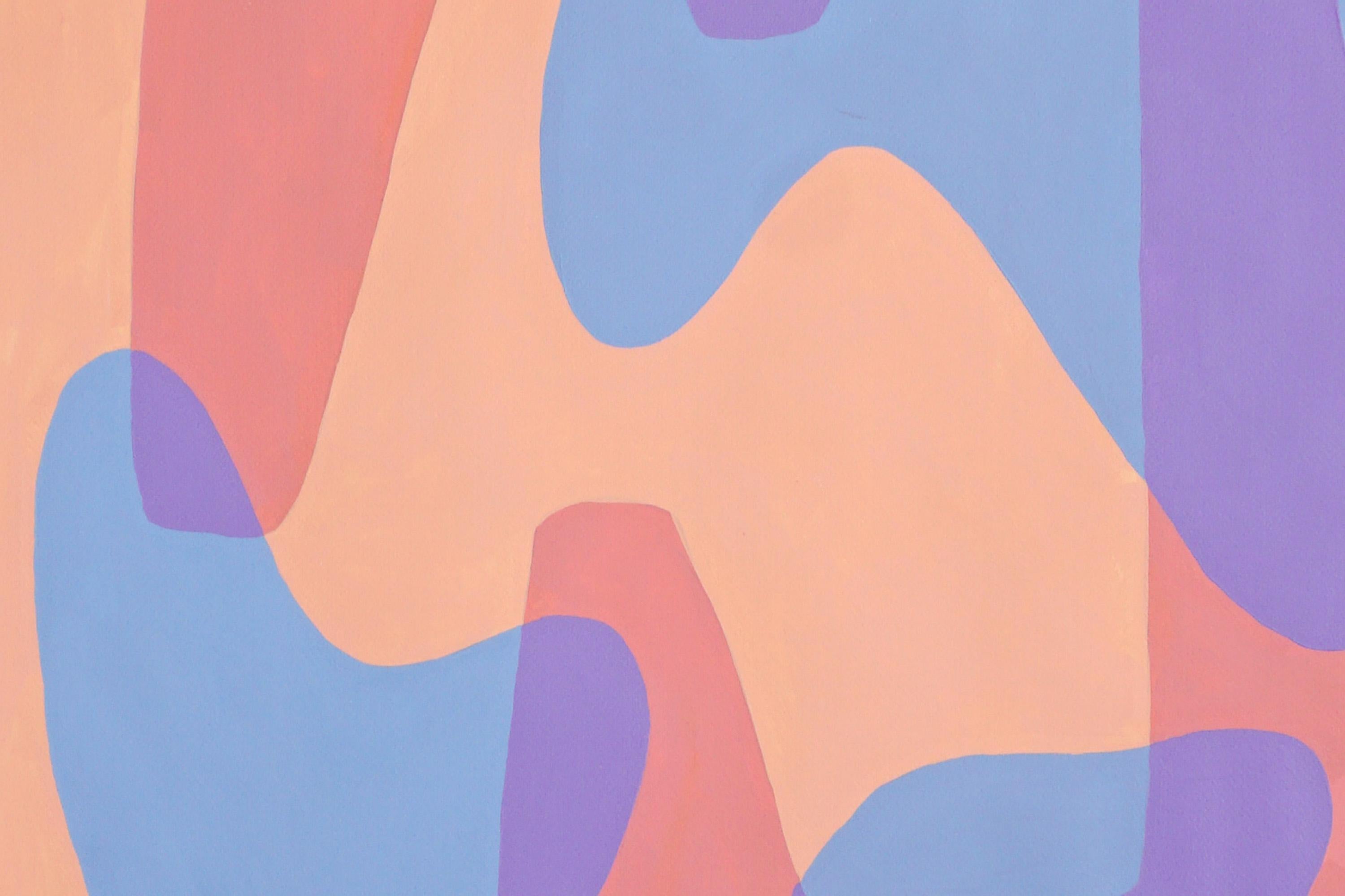 Quadro di forme moderne in toni pastello, forme astratte lisce, rosa, blu in vendita 2