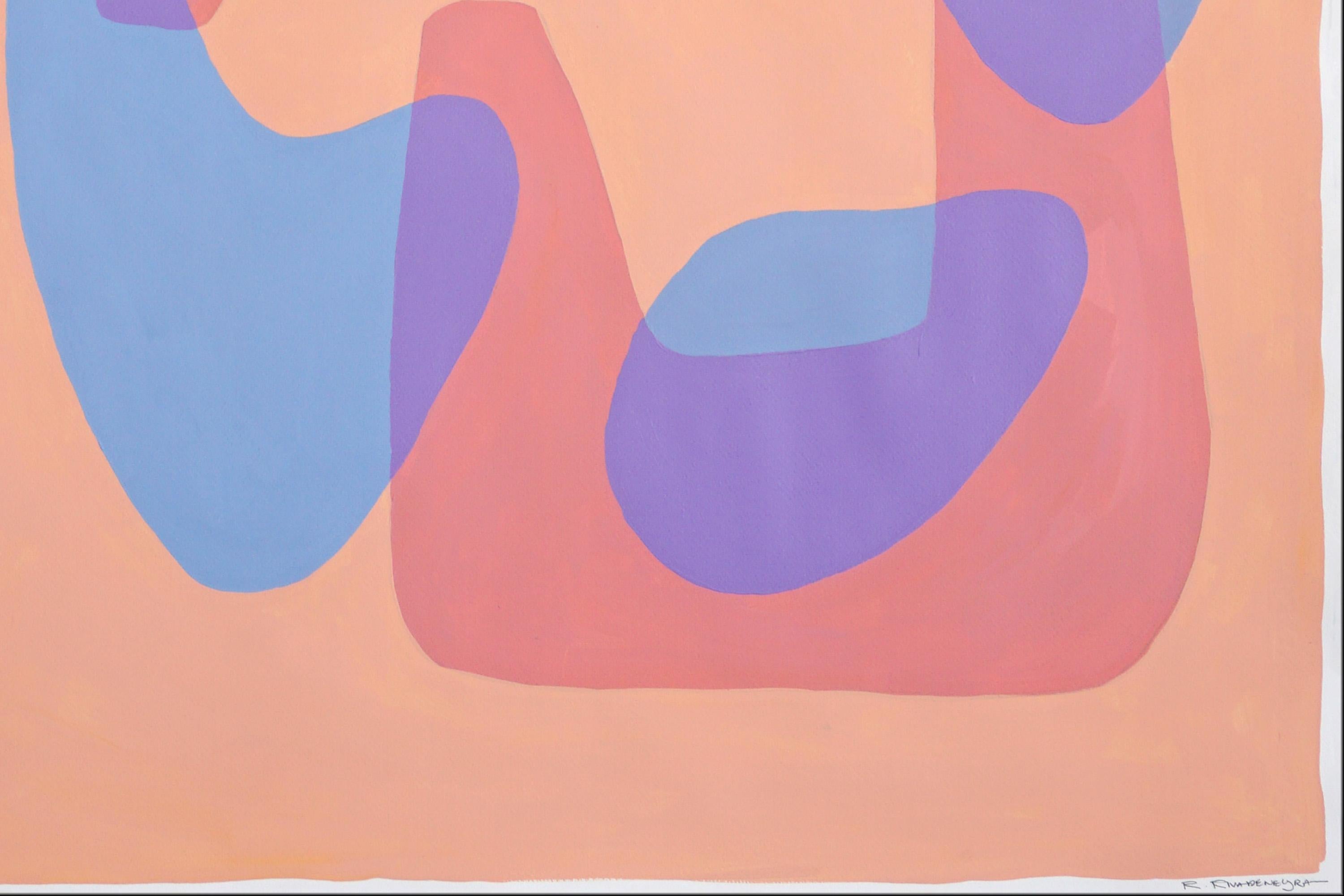 Quadro di forme moderne in toni pastello, forme astratte lisce, rosa, blu in vendita 3