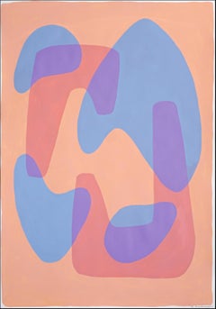 Pintura moderna de formas en tonos pastel, formas abstractas suaves, rosa, azul