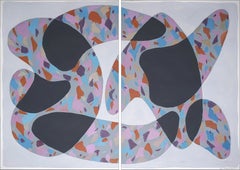 Modern Shapes with Terrazzo Texture, Organic Gray Tones Pastel Palette Diptych 