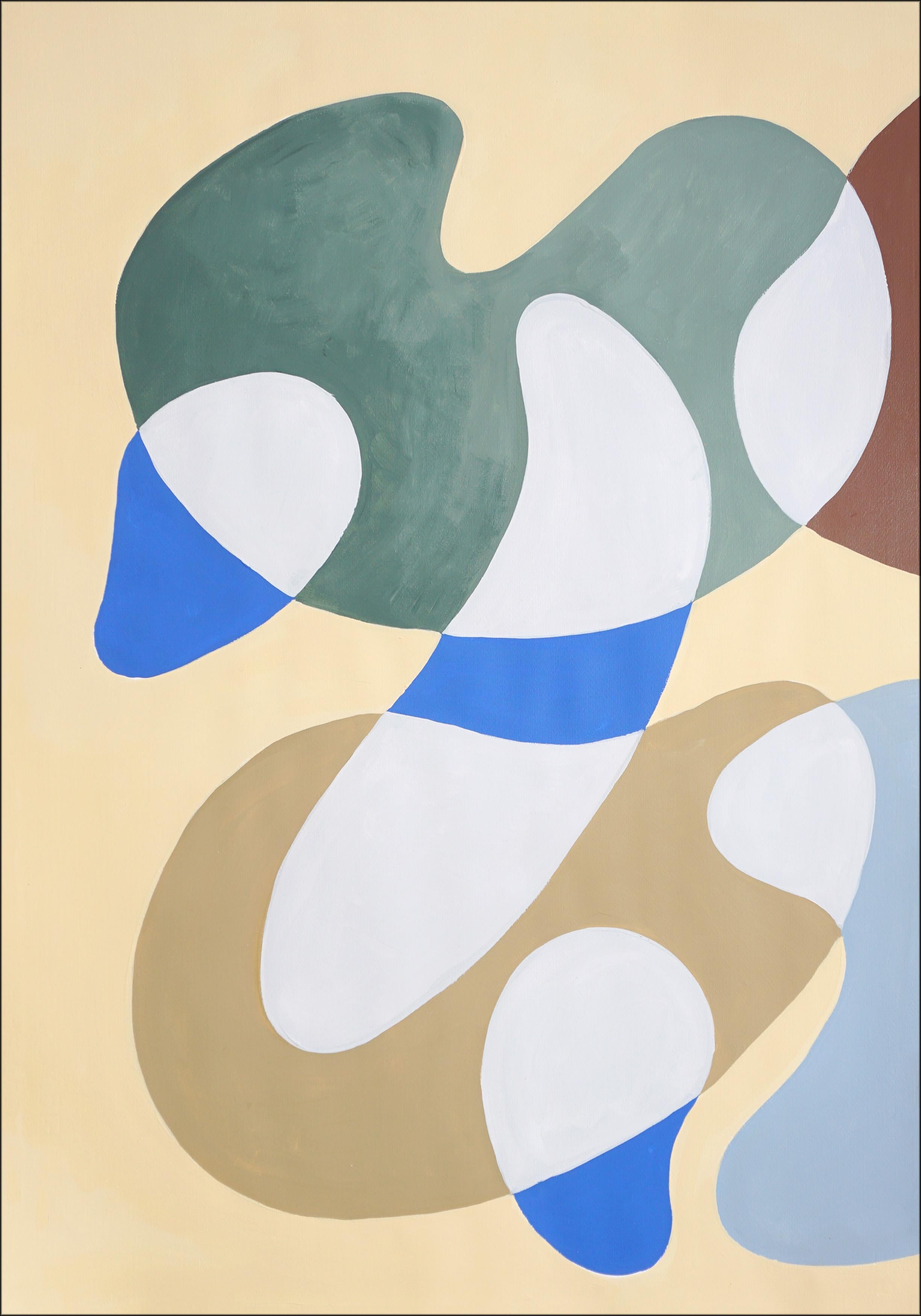 Modernistische Höhlenformen, Erdtöne Triptychon, Organische moderne Formen auf Papier (Beige), Abstract Painting, von Ryan Rivadeneyra