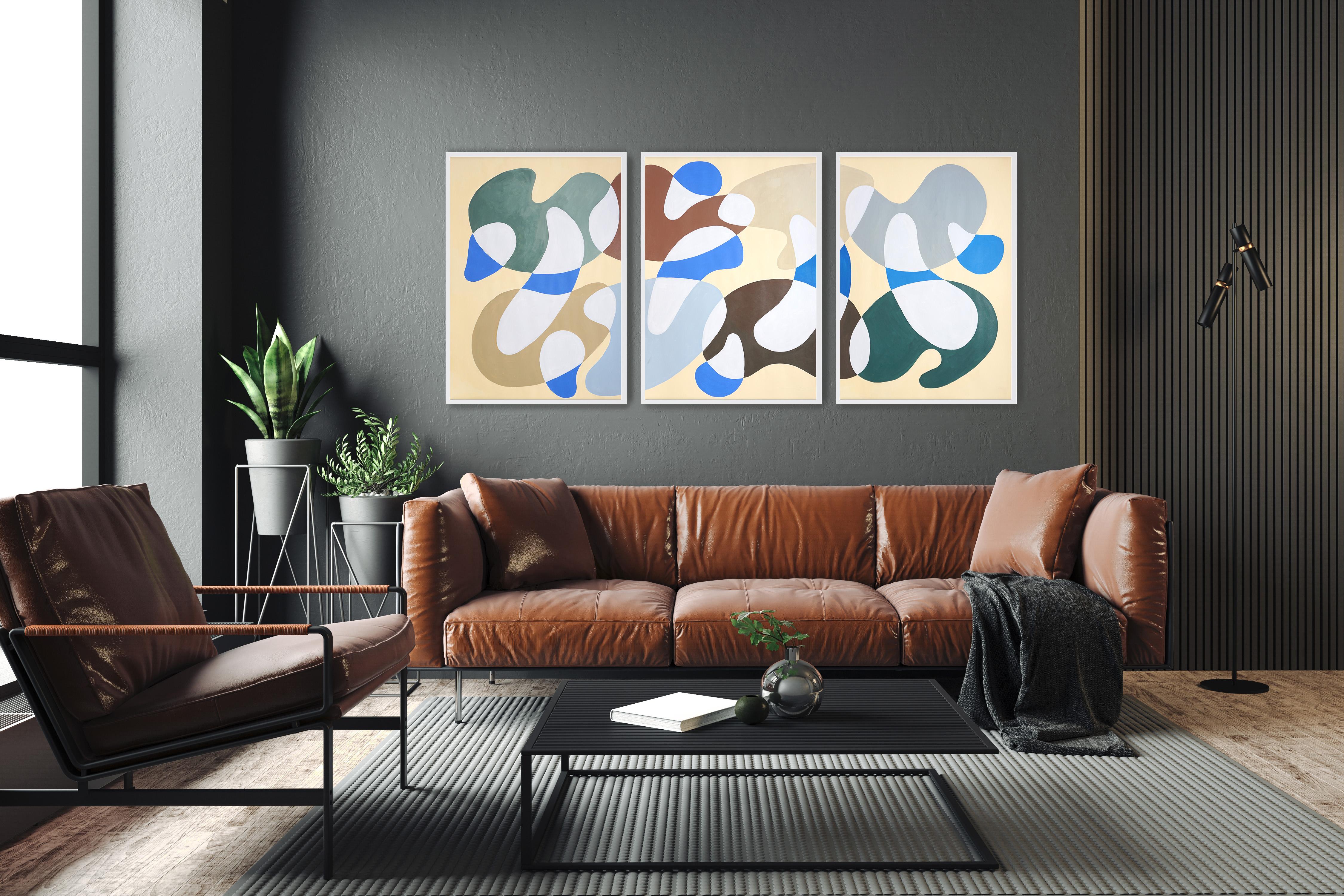 Modernistische Höhlenformen, Erdtöne Triptychon, Organische moderne Formen auf Papier im Angebot 2