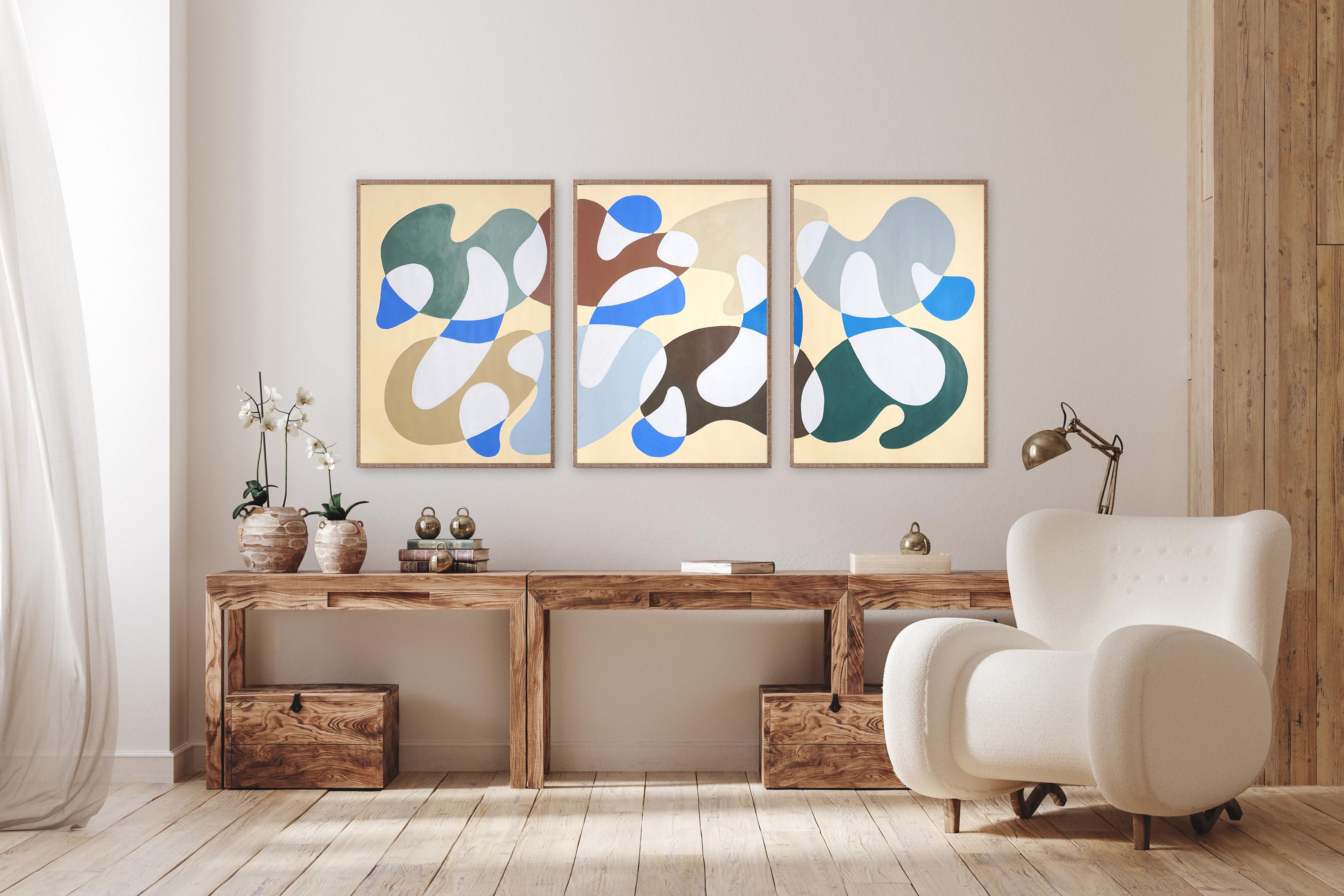 Modernistische Höhlenformen, Erdtöne Triptychon, Organische moderne Formen auf Papier im Angebot 4