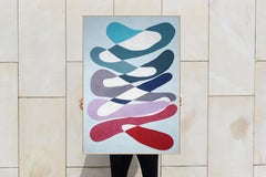Modernist Organic Vertical Painting, Oval Translucent Floating Forms, Pastel