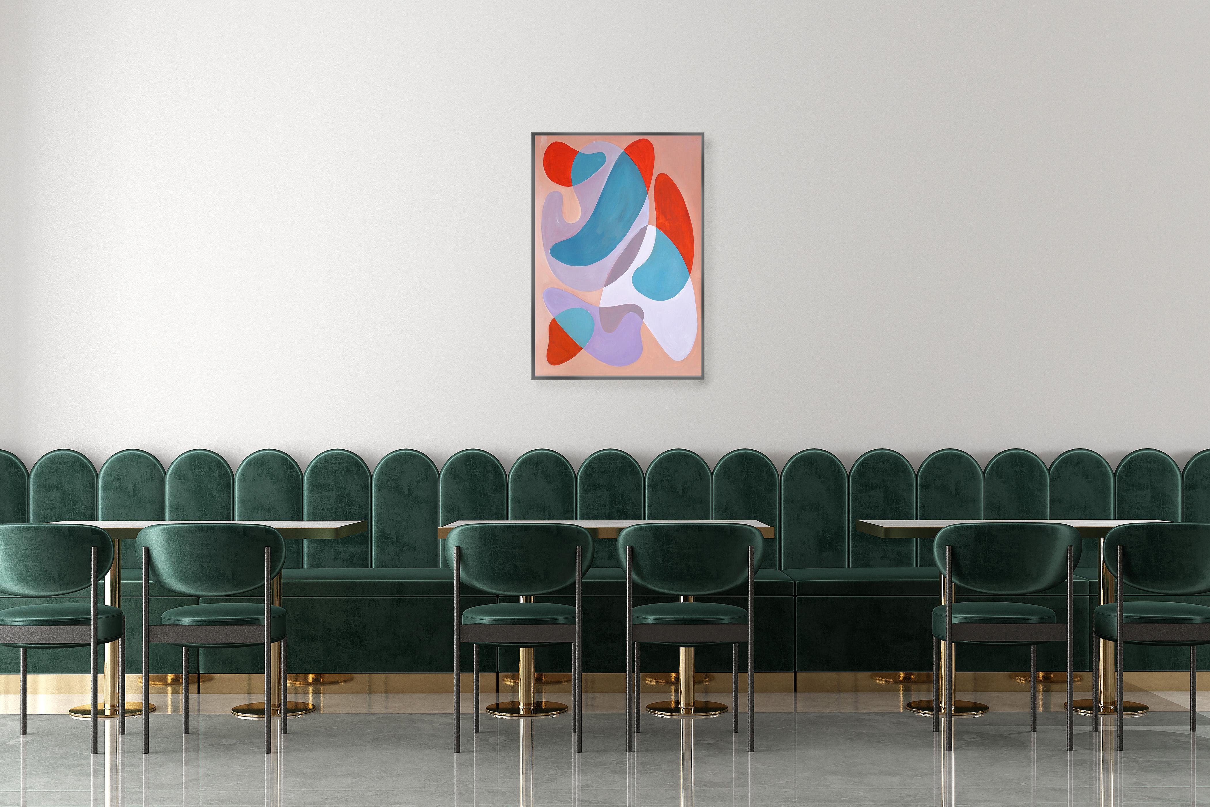 Modernist Palettes, Orange and Turquoise Mid-Century Floating Shapes, Abstract  For Sale 1