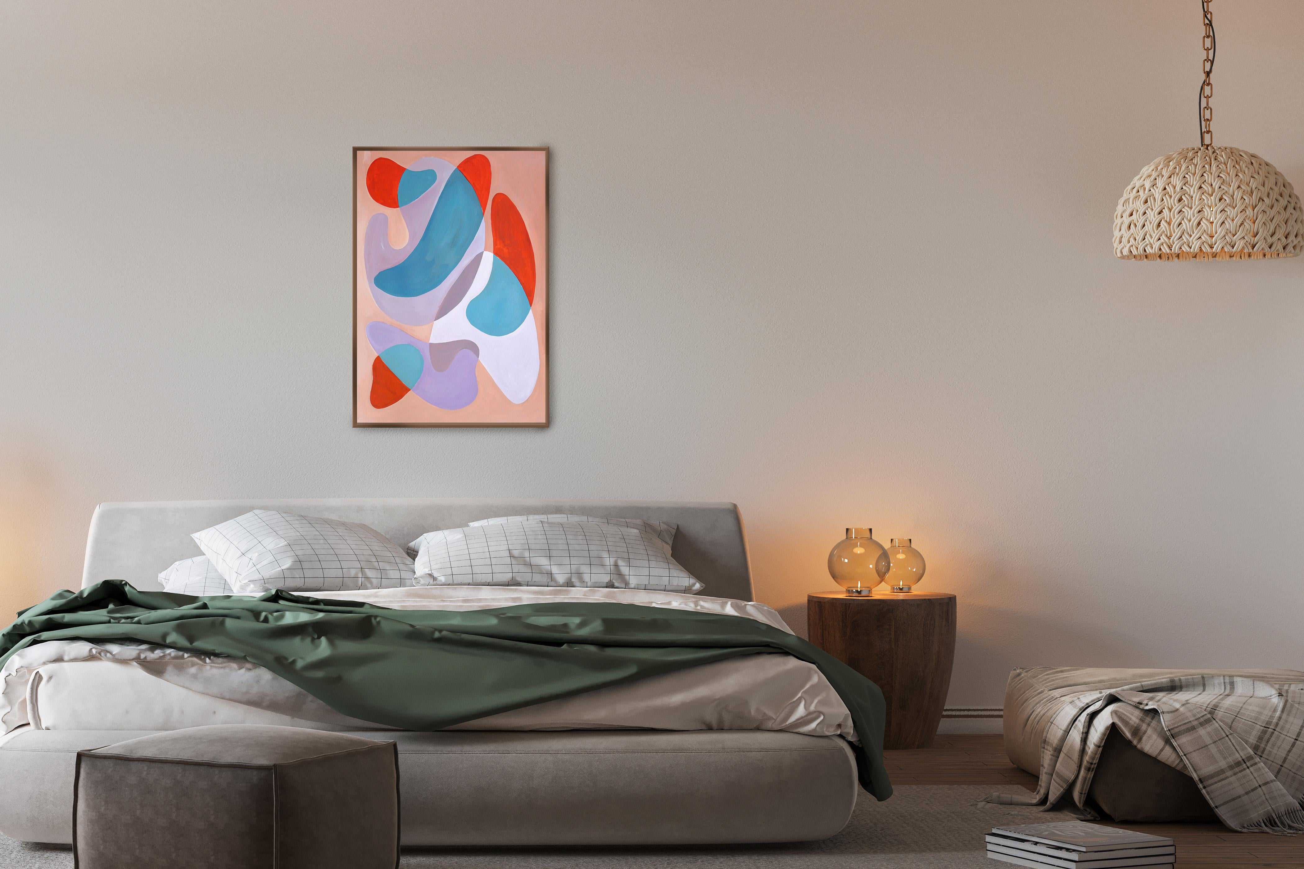 Modernist Palettes, Orange and Turquoise Mid-Century Floating Shapes, Abstract  For Sale 2