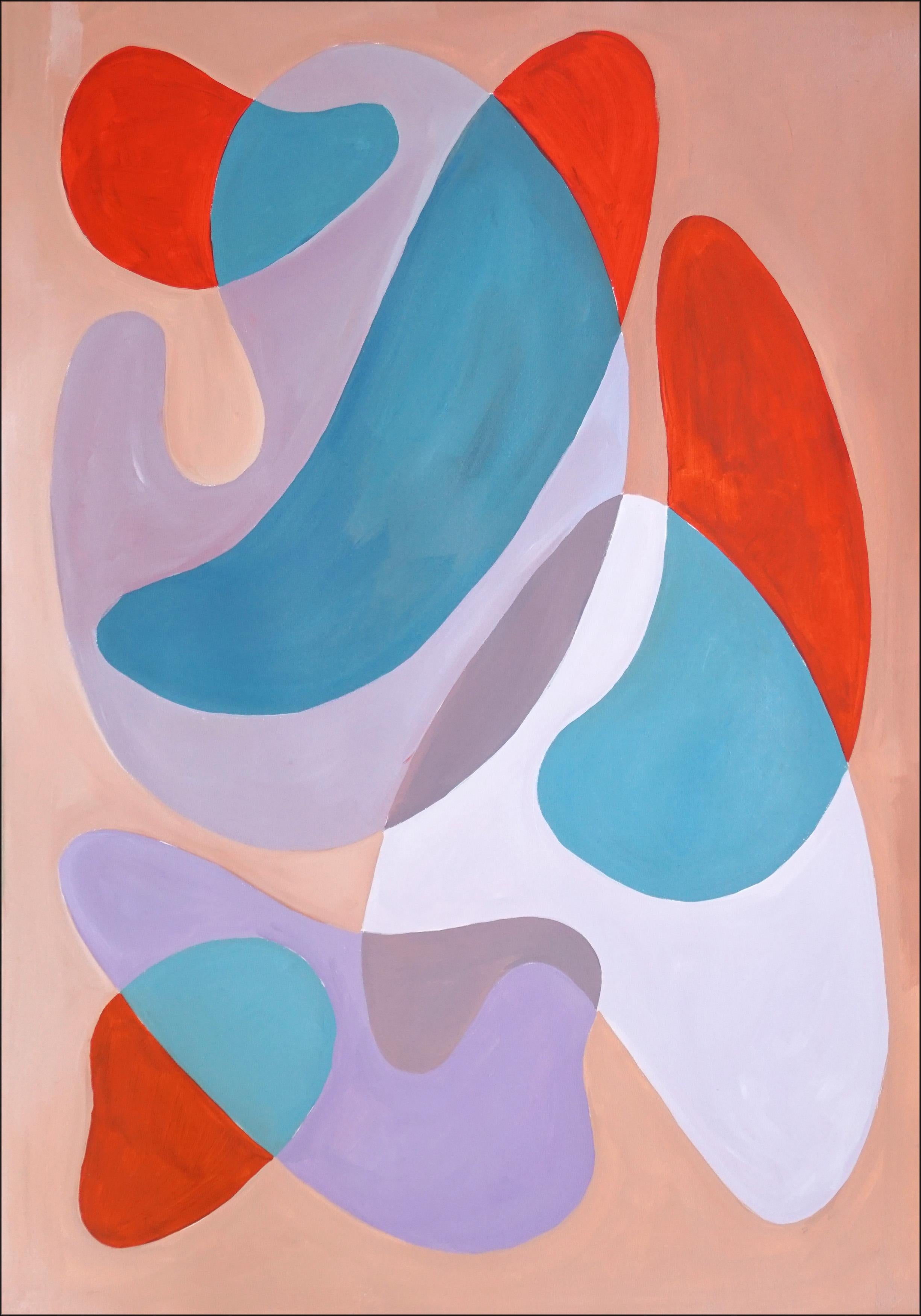 Ryan Rivadeneyra Portrait Painting - Modernist Palettes, Orange and Turquoise Mid-Century Floating Shapes, Abstract 