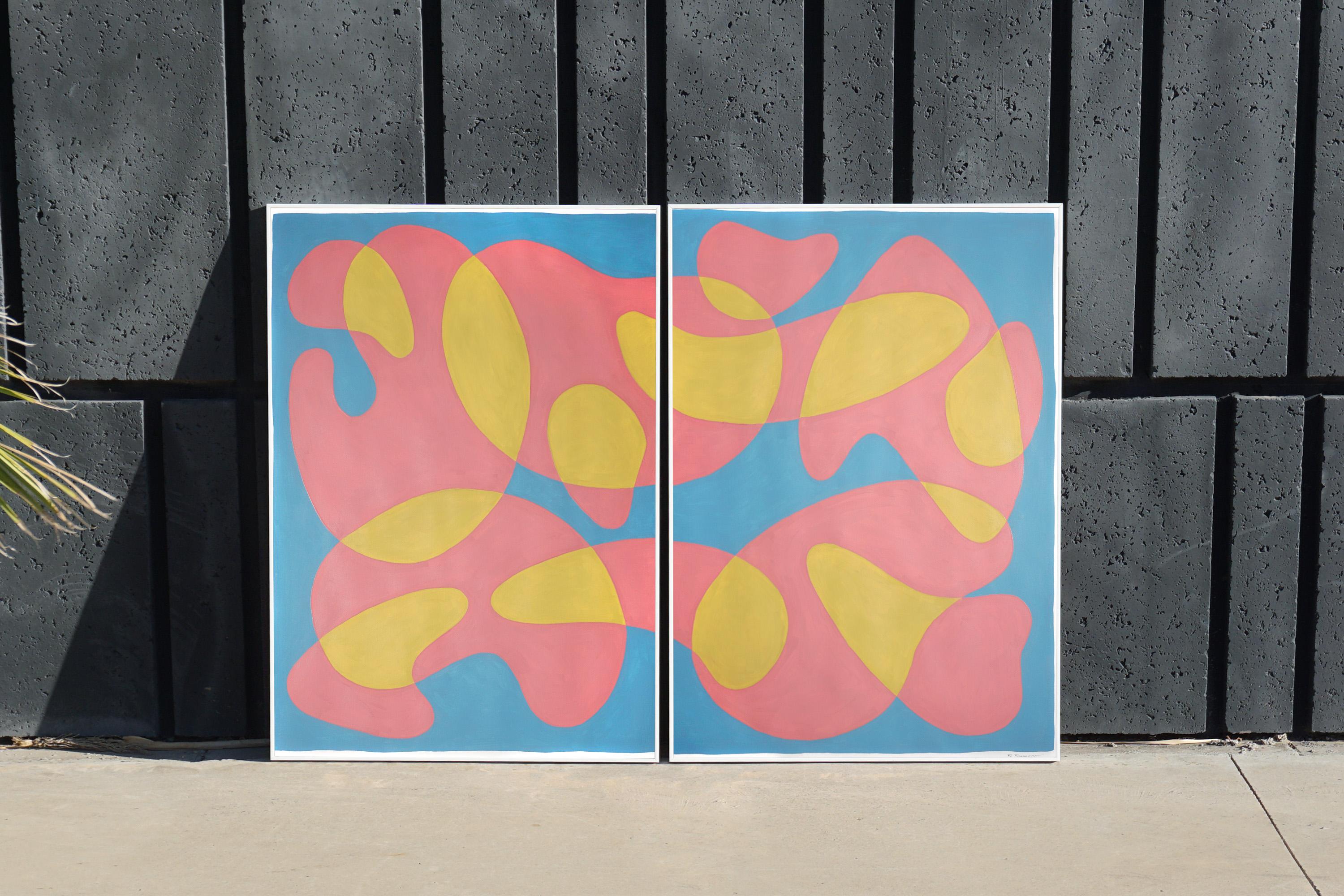 Modernist Primary Colors Contours, Mid-Century Diptych, Classy Transparencies  1