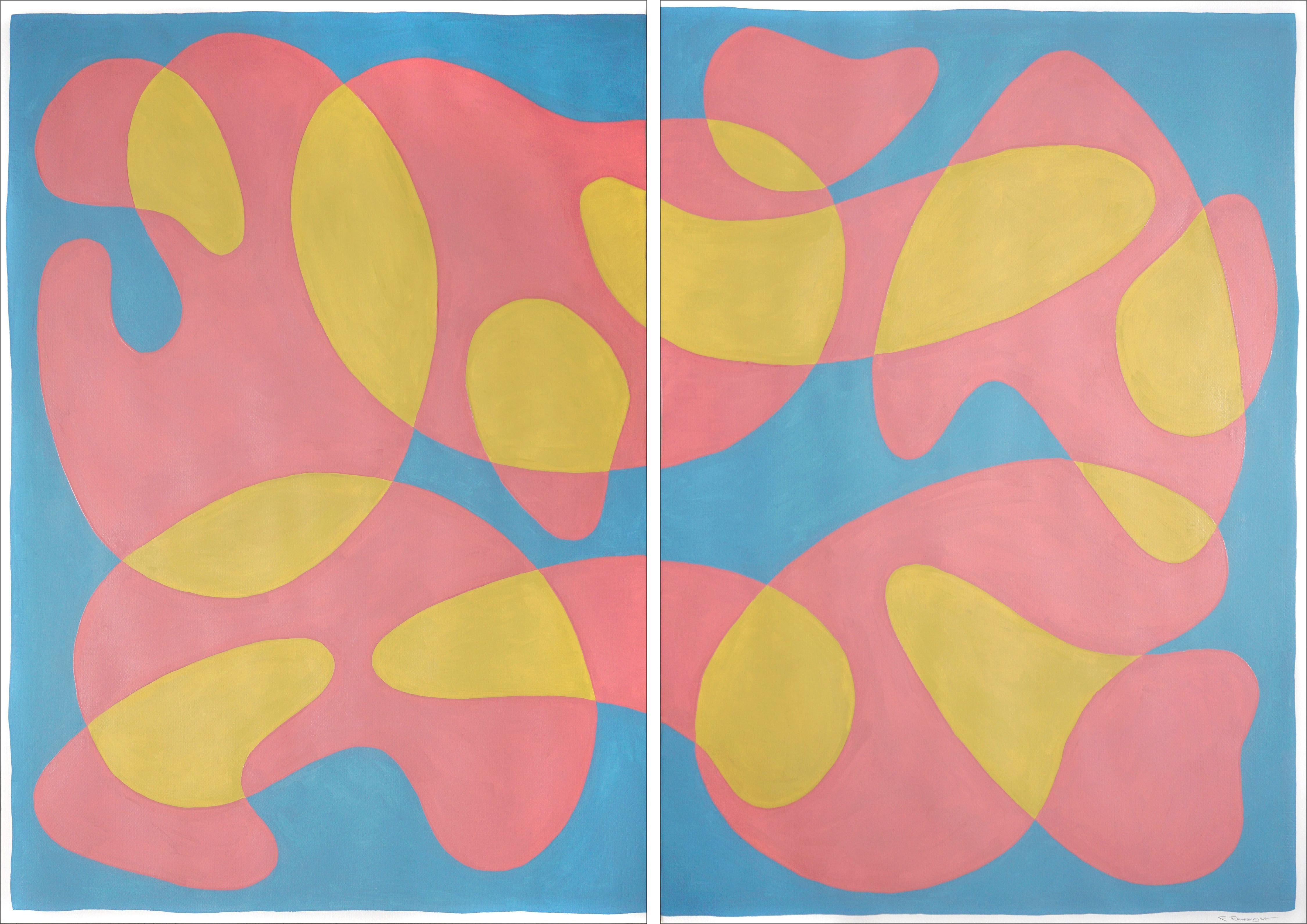 Ryan Rivadeneyra Abstract Painting - Modernist Primary Colors Contours, Mid-Century Diptych, Classy Transparencies 