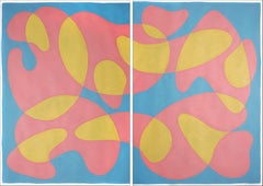Modernist Primary Colors Contours, Mid-Century Diptych, Classy Transparencies 