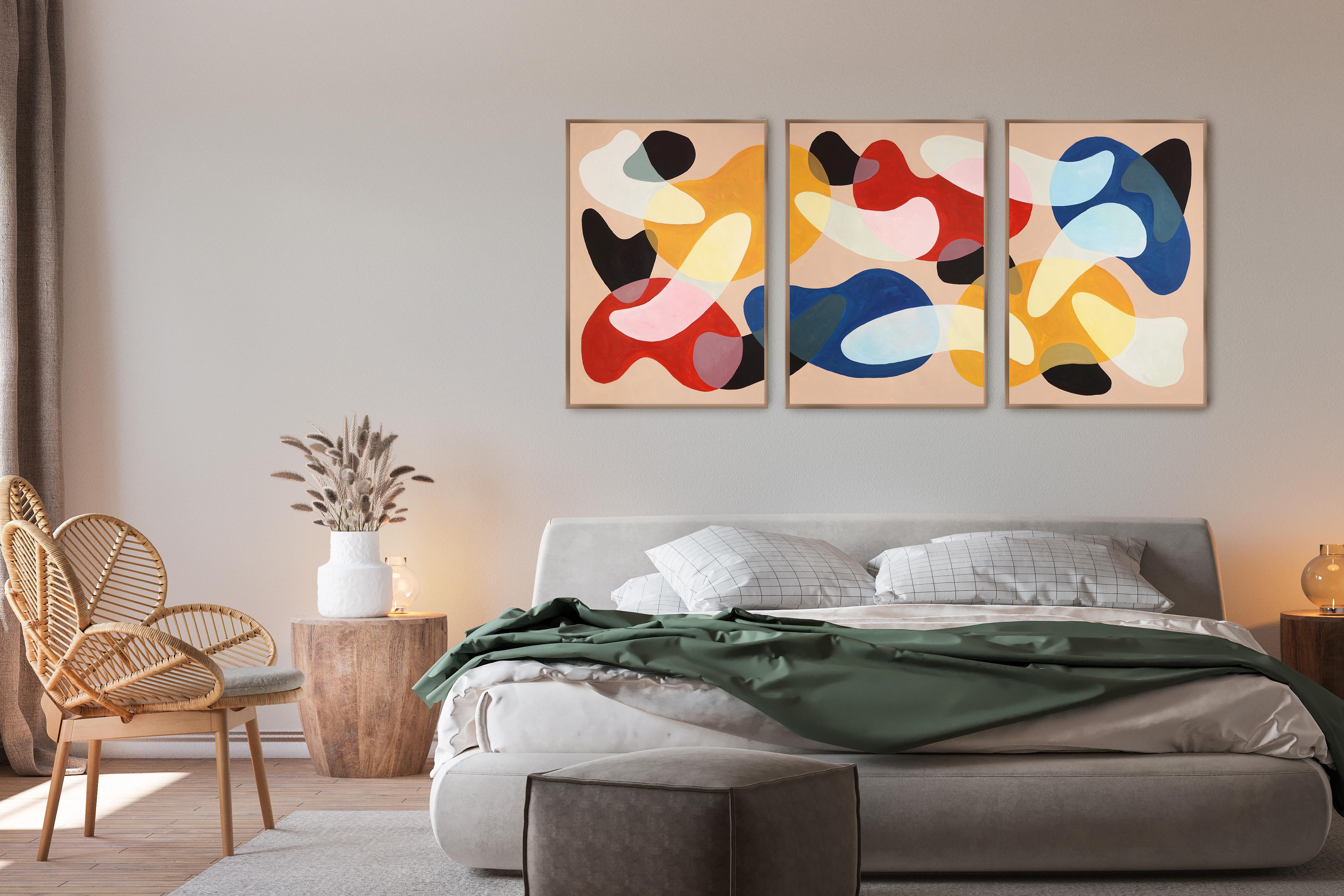 Modernist Primary Tones Triptych, Red, Yellow, Blue Abstract Midcentury  Shapes For Sale 7