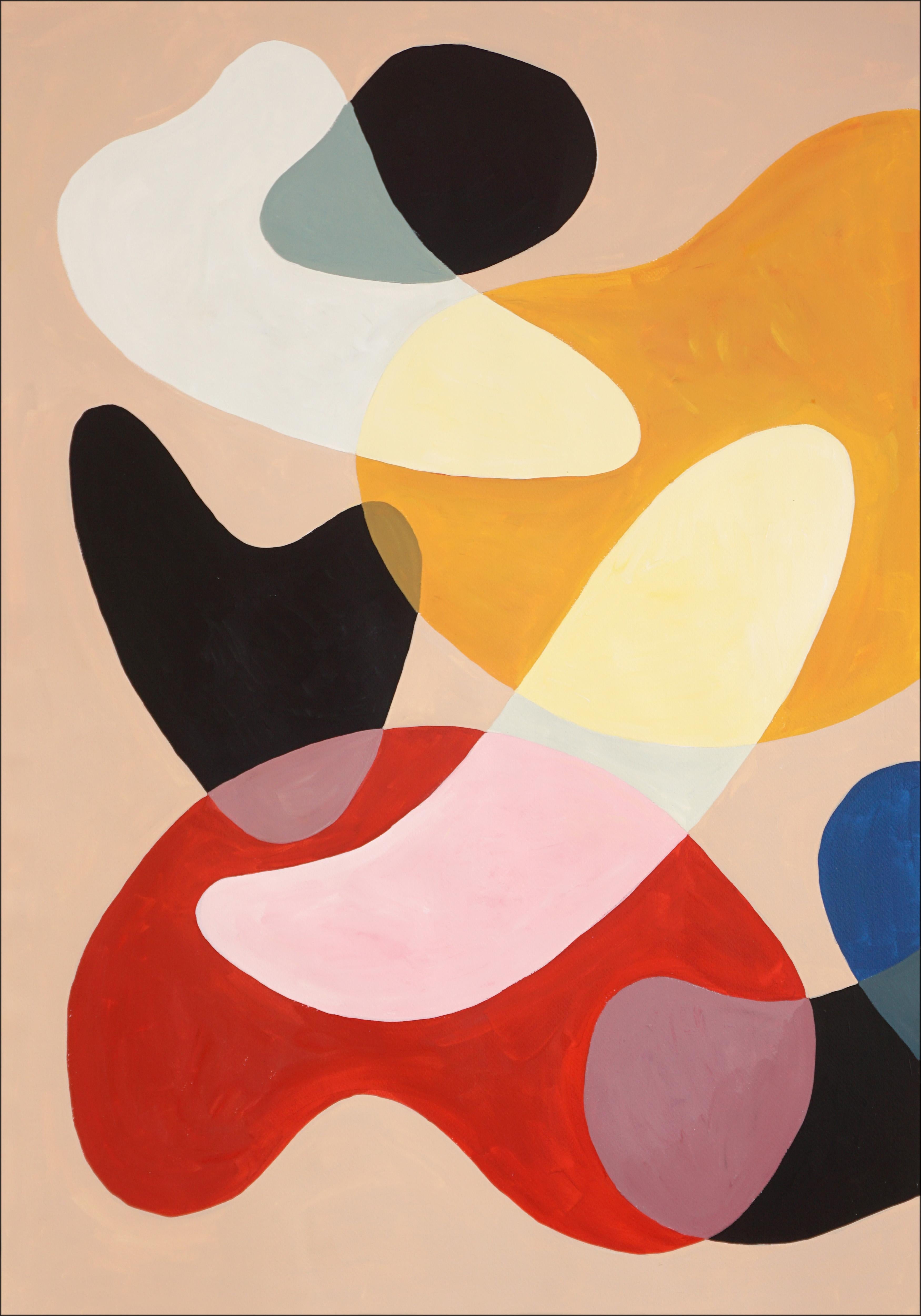 Triptyque de tons primaires moderniste, rouge, jaune, bleu abstrait, milieu du siècle dernier  Formes - Beige Abstract Painting par Ryan Rivadeneyra