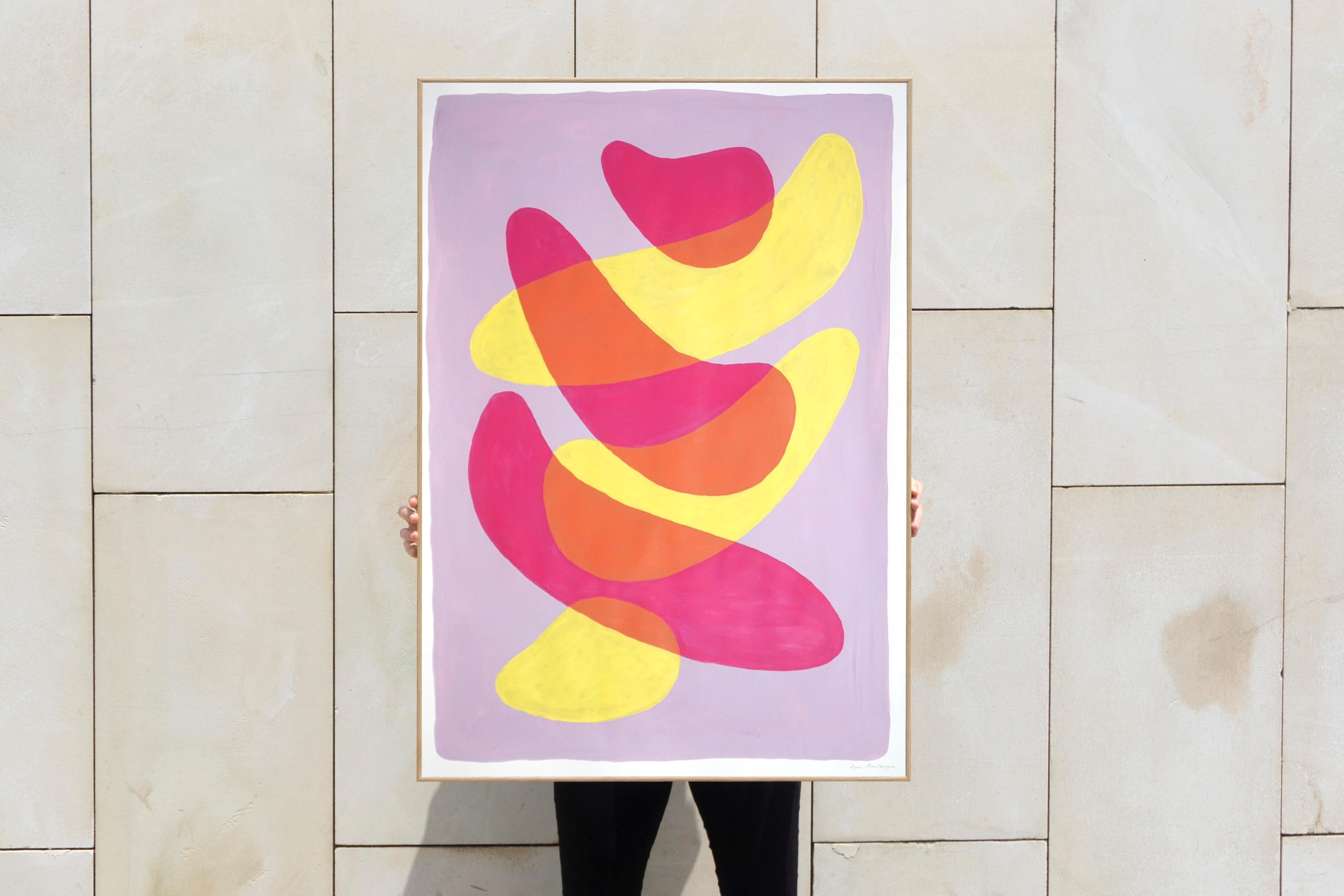 Overlapping Strokes on Mauve, Vivid Lime and Pink Minimal Gestures Painting,  1