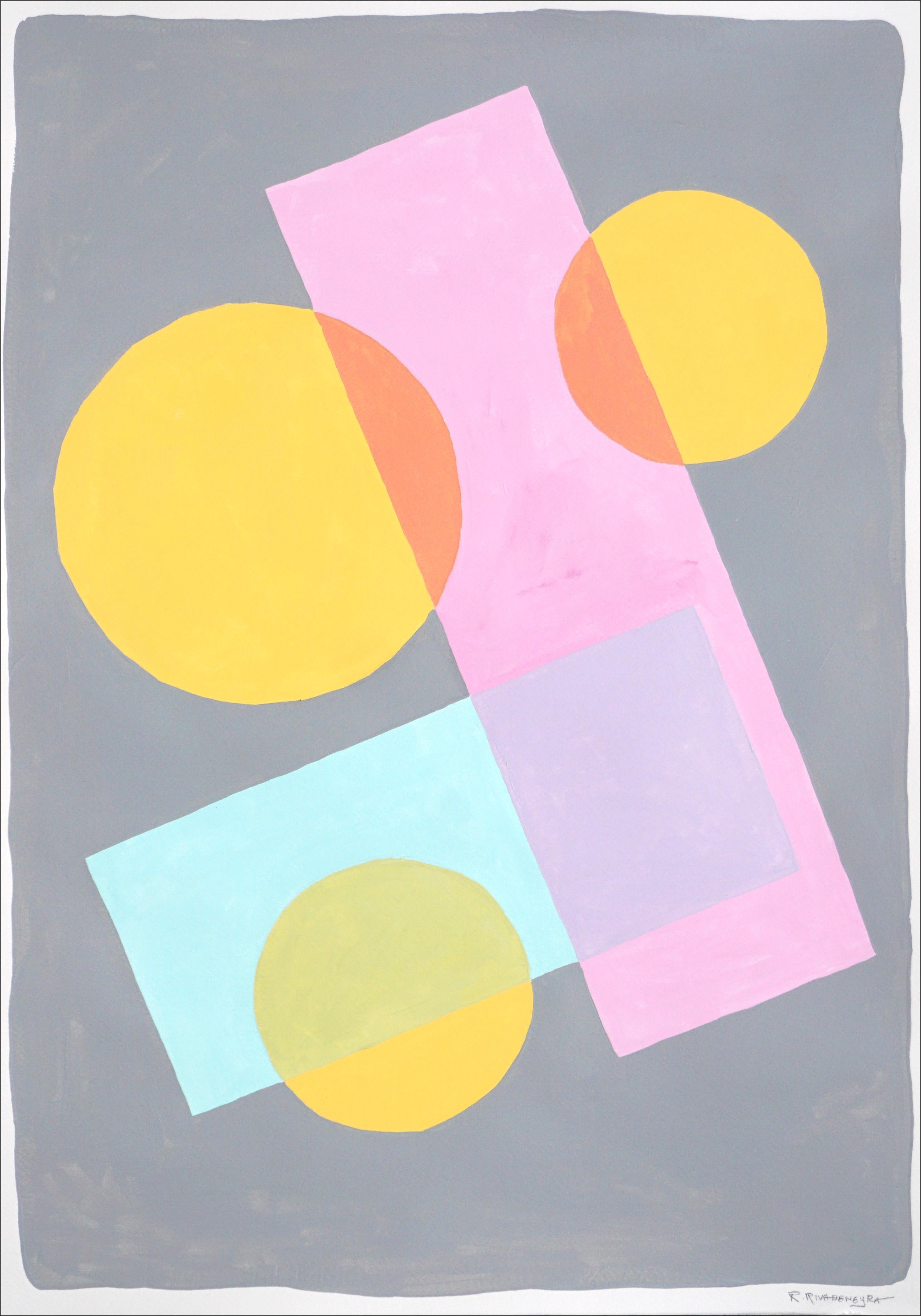 Pastel Constructivist Forms, Soft Tones Geometric Painting, Blue, Pink, Yellow