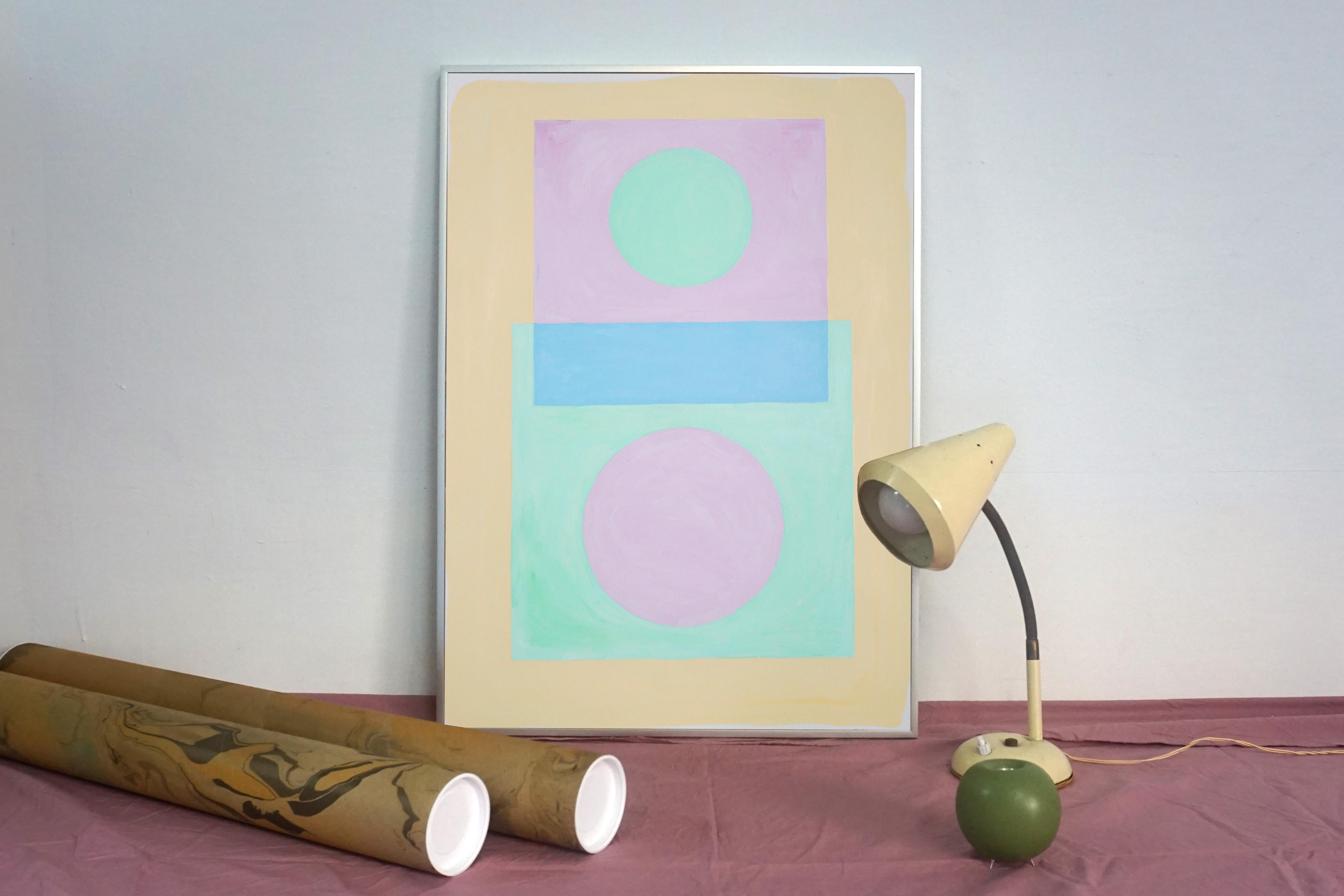 Pastel Divisions, Suprematist Style in Soft Tones, Yellow and Pink Geometry 2022 For Sale 1