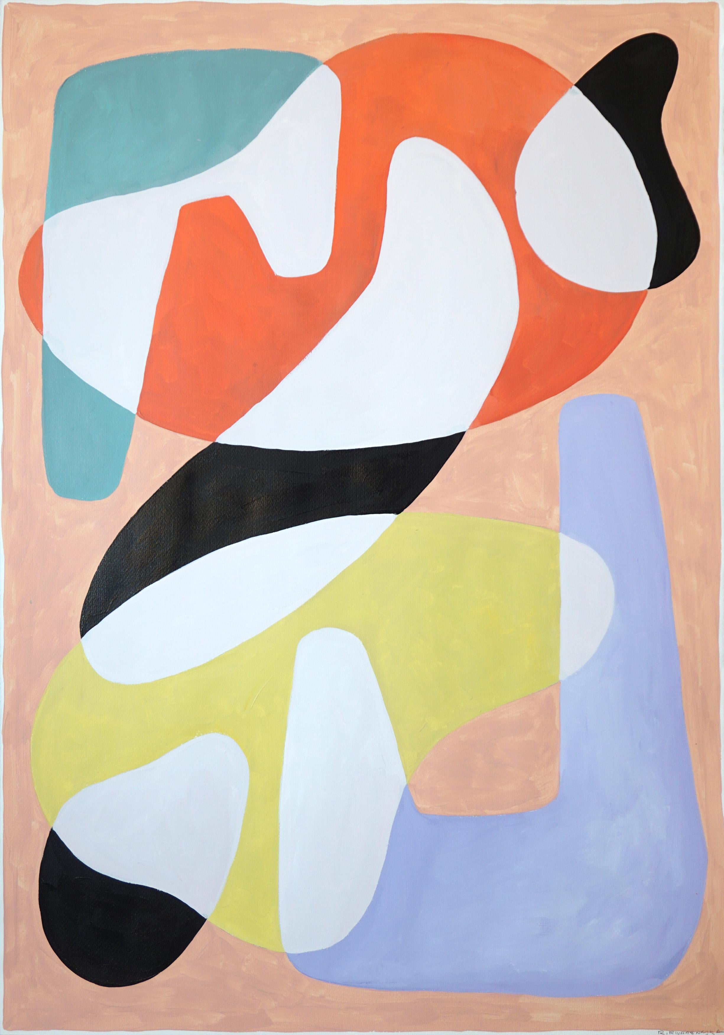 Pastel Fifties Shapes, Organic Mid Century, Vivid Tones Googie Shapes on Paper