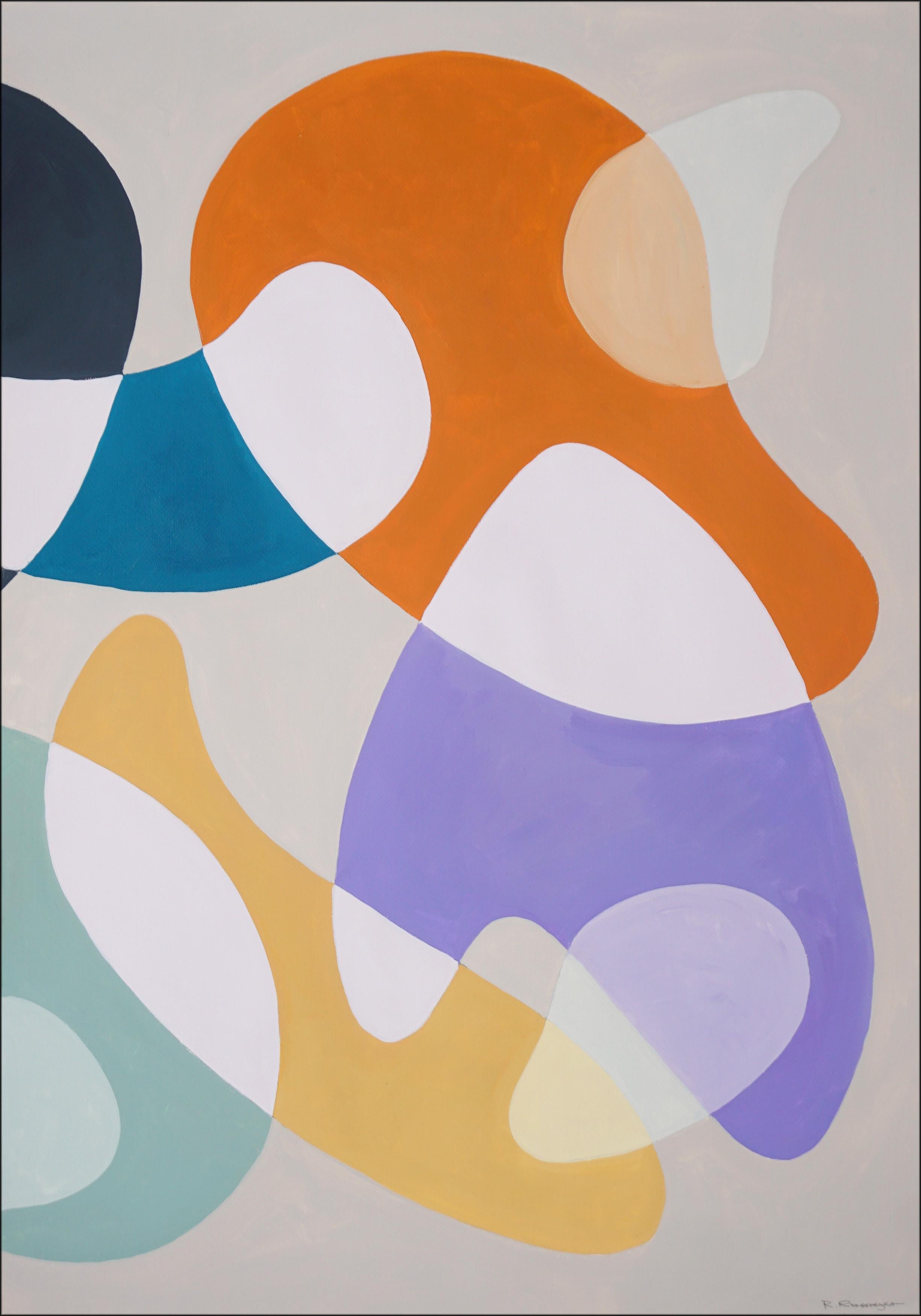 Pastel Palette Curves, Mid-Century Modern Diptych, Purple, Yellow & Blue Shapes For Sale 1