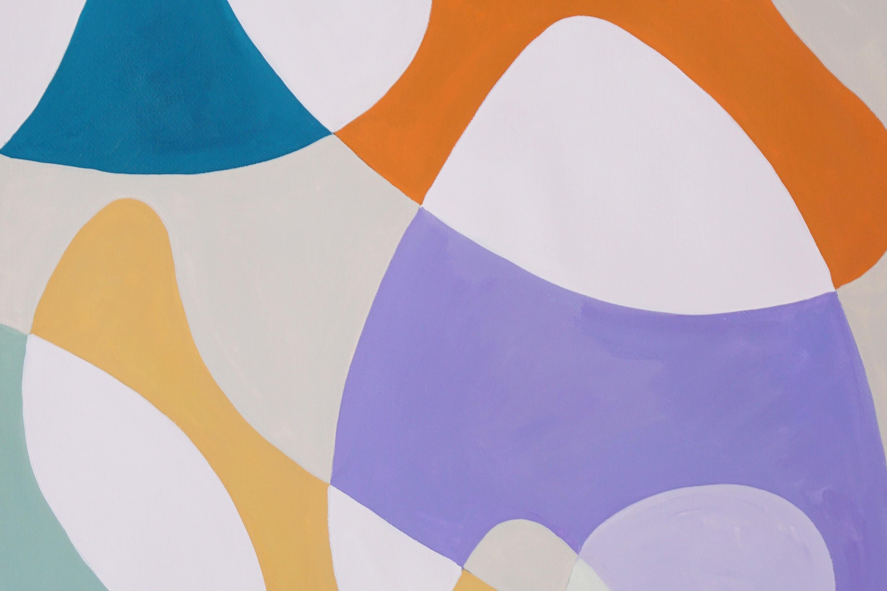 Pastel Palette Curves, Mid-Century Modern Diptych, Purple, Yellow & Blue Shapes For Sale 5
