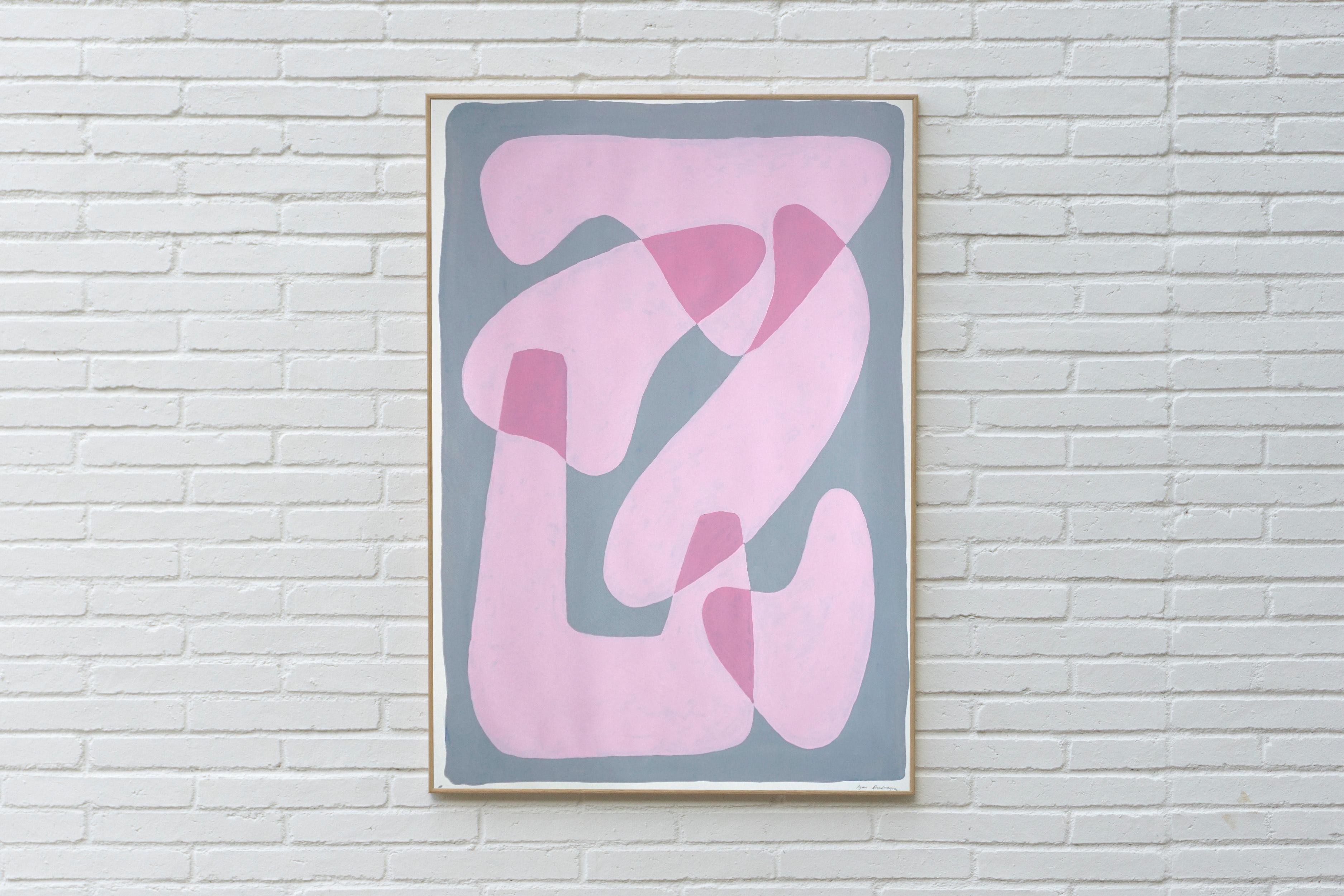 Pastel Pink Figures, Abstract Body Shapes on Gray, Avant-Garde Style on Paper - Painting by Ryan Rivadeneyra