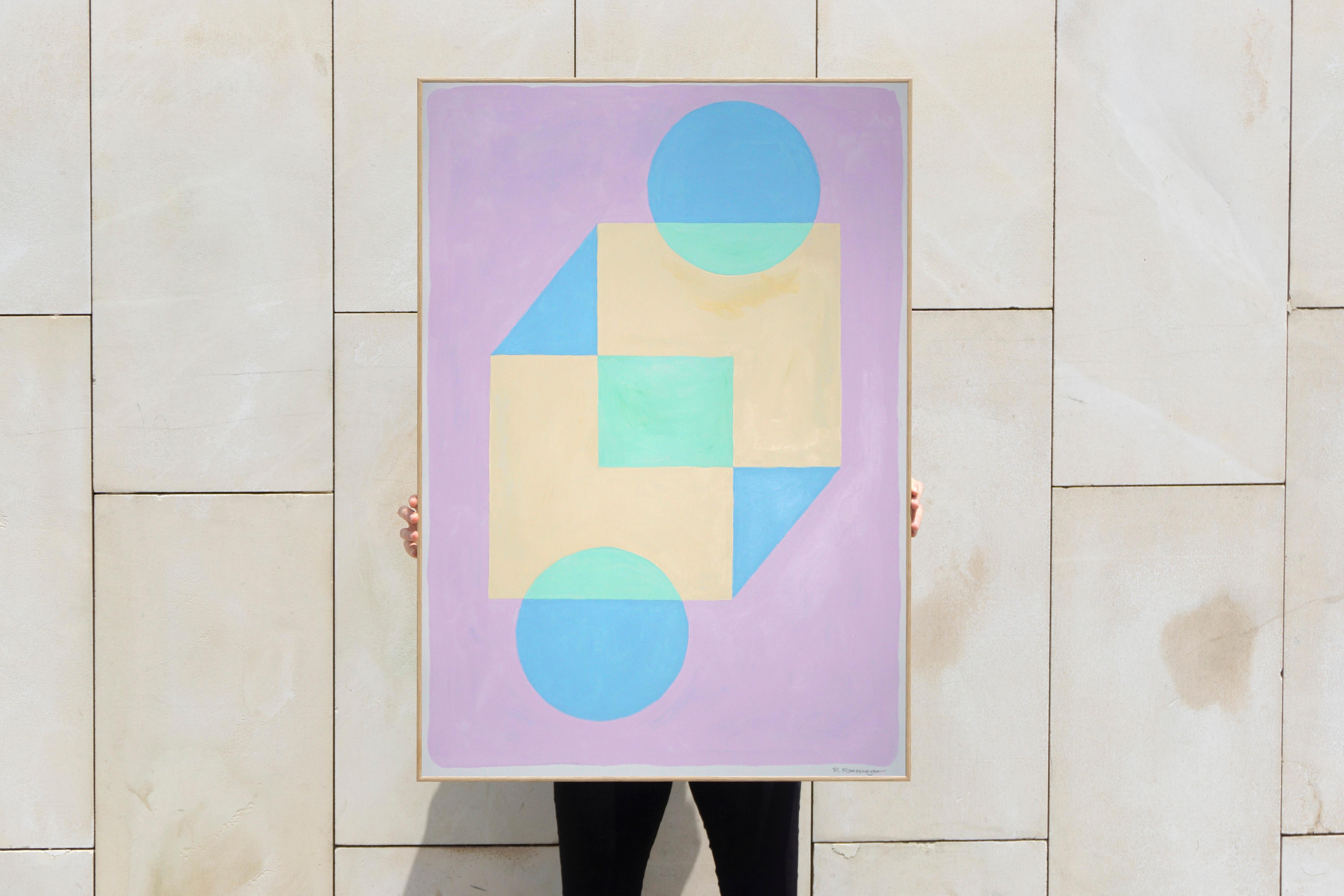 Prisme pastel, tons roses et bleus doux, géométrique constructiviste,  Abstrait   - Constructiviste Painting par Ryan Rivadeneyra