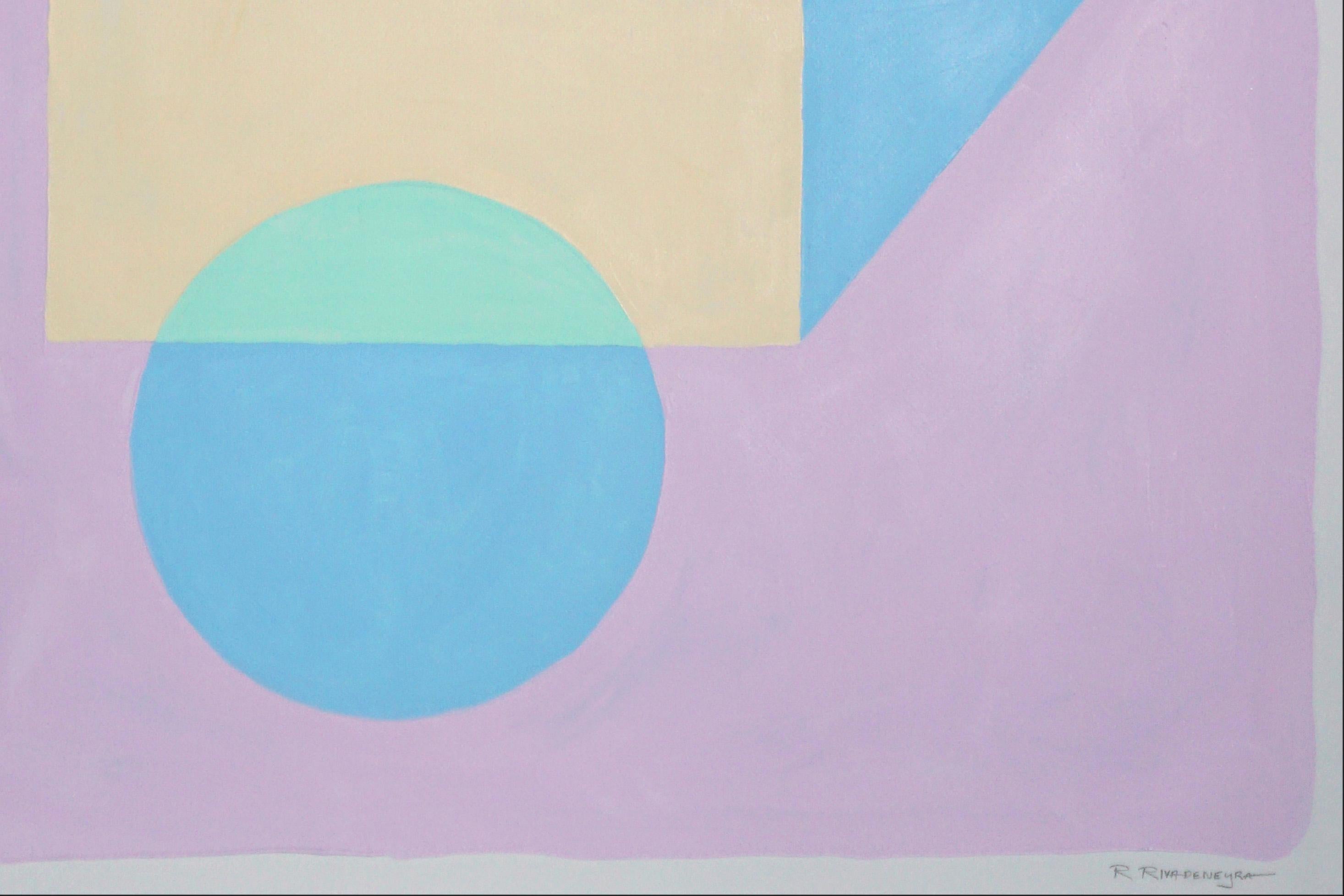 Prisme pastel, tons roses et bleus doux, géométrique constructiviste,  Abstrait   - Gris Abstract Painting par Ryan Rivadeneyra