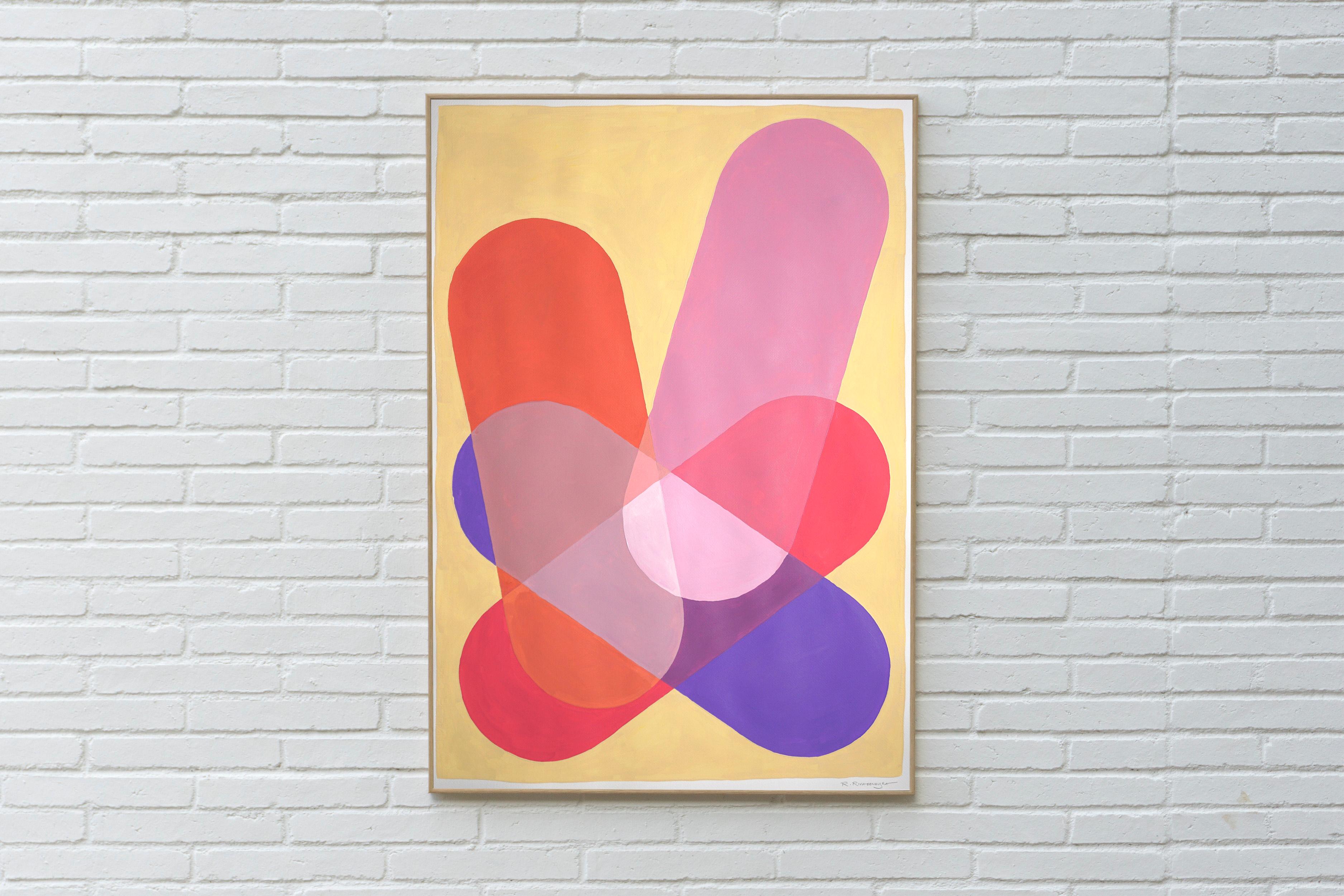 Pill Shape Explosion, Pink and Vanilla Bold Shapes and Transparencies, Modern - Painting by Ryan Rivadeneyra
