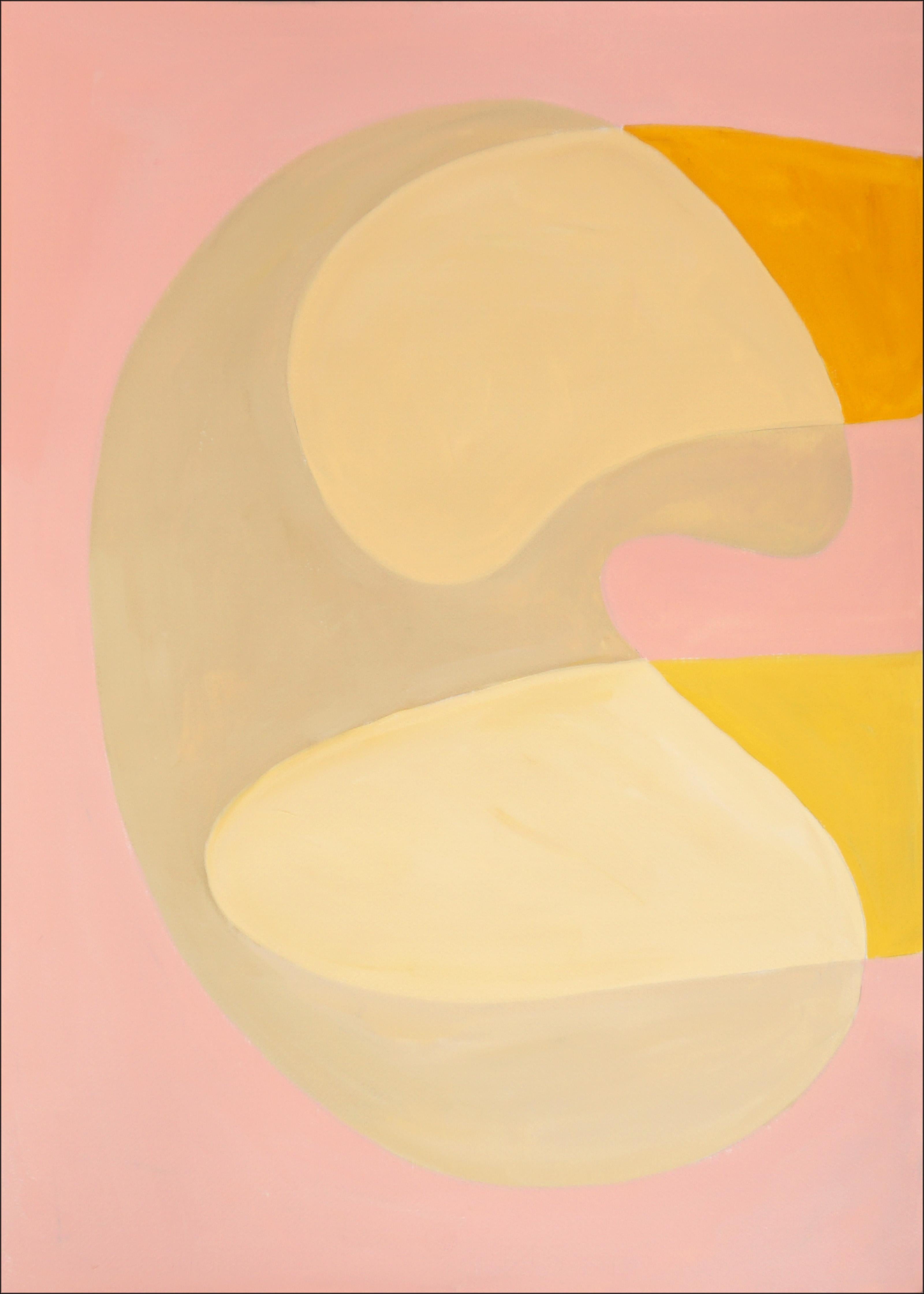 Pink Lagoon Sands, Mid-Century Shapes Triptych, Abstract Gold Transparencies  - Modern Painting by Ryan Rivadeneyra