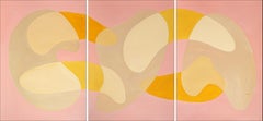 Pink Lagoon Sands, Mid-Century Shapes Triptych, Abstract Gold Transparencies 