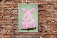 Pink Sculptures on Green, Organic Rocks, Pastel Tones, Garden Render Shapes