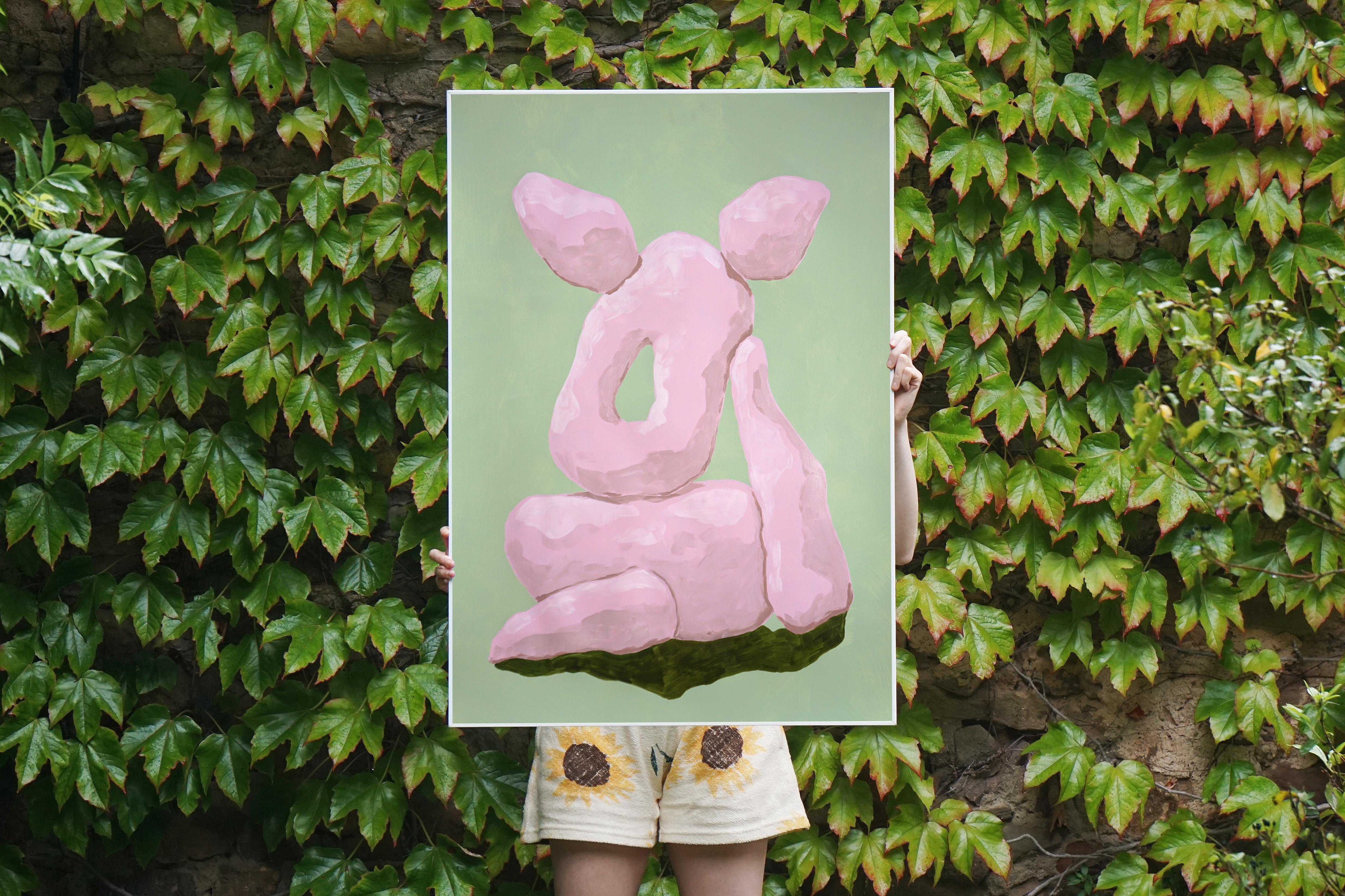 Esculturas Rosas sobre Verde, Rocas Orgánicas, Tonos Pasteles, Formas de Render de Jardín - Abstract Painting Gris de Ryan Rivadeneyra