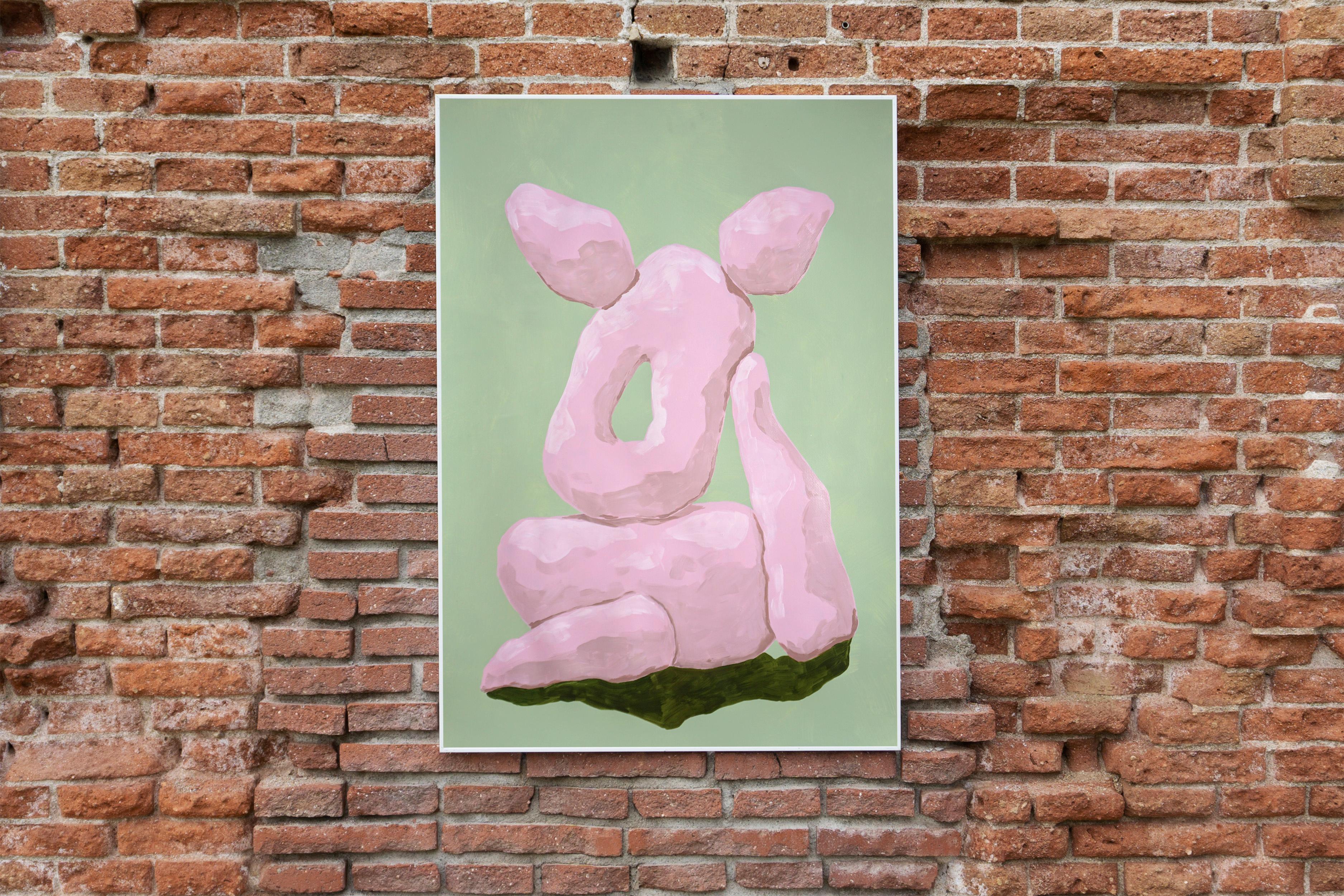 Pink Sculptures on Green, Organic Rocks, Pastel Tones, Garden Render Shapes For Sale 2