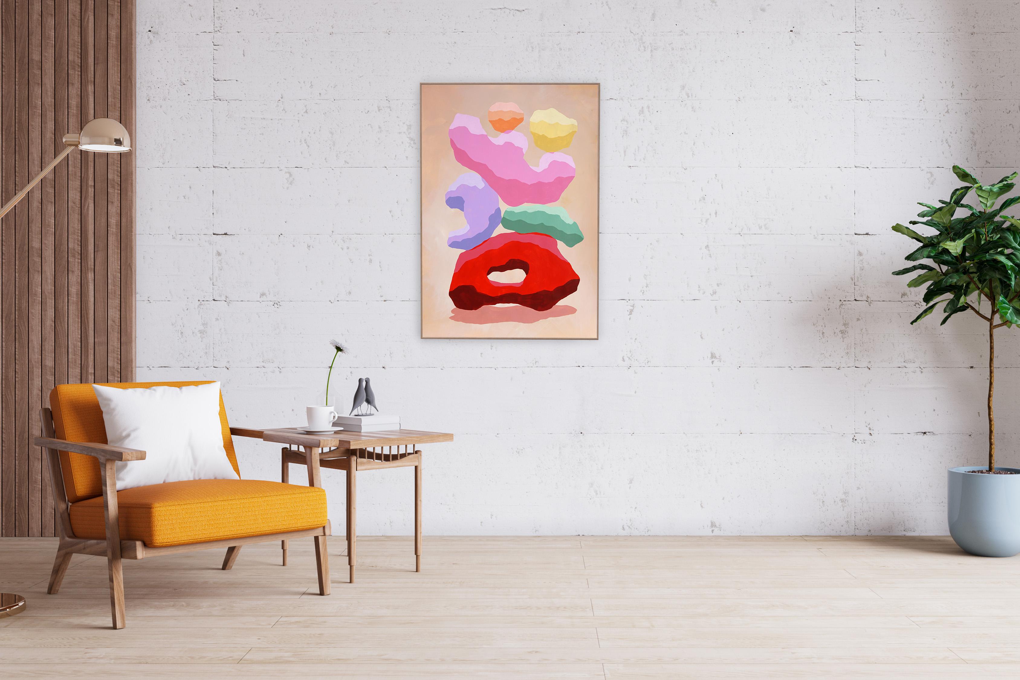Pop Rocks, farbenfrohe Stein-Stapelpflanzgefäße, Rot, Rosa, Grün, 3D- Render- Render-Formen, Papier im Angebot 2