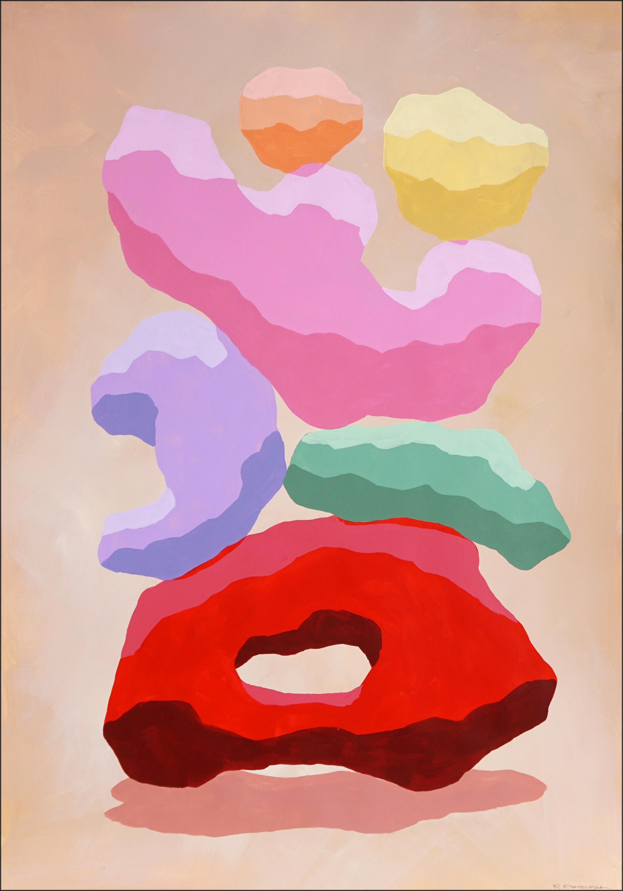 Pop Rocks, mucchio di pietre colorate, rosso, rosa, verde, forme di rendering 3D, carta
