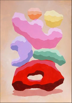 Pop Rocks, mucchio di pietre colorate, rosso, rosa, verde, forme di rendering 3D, carta