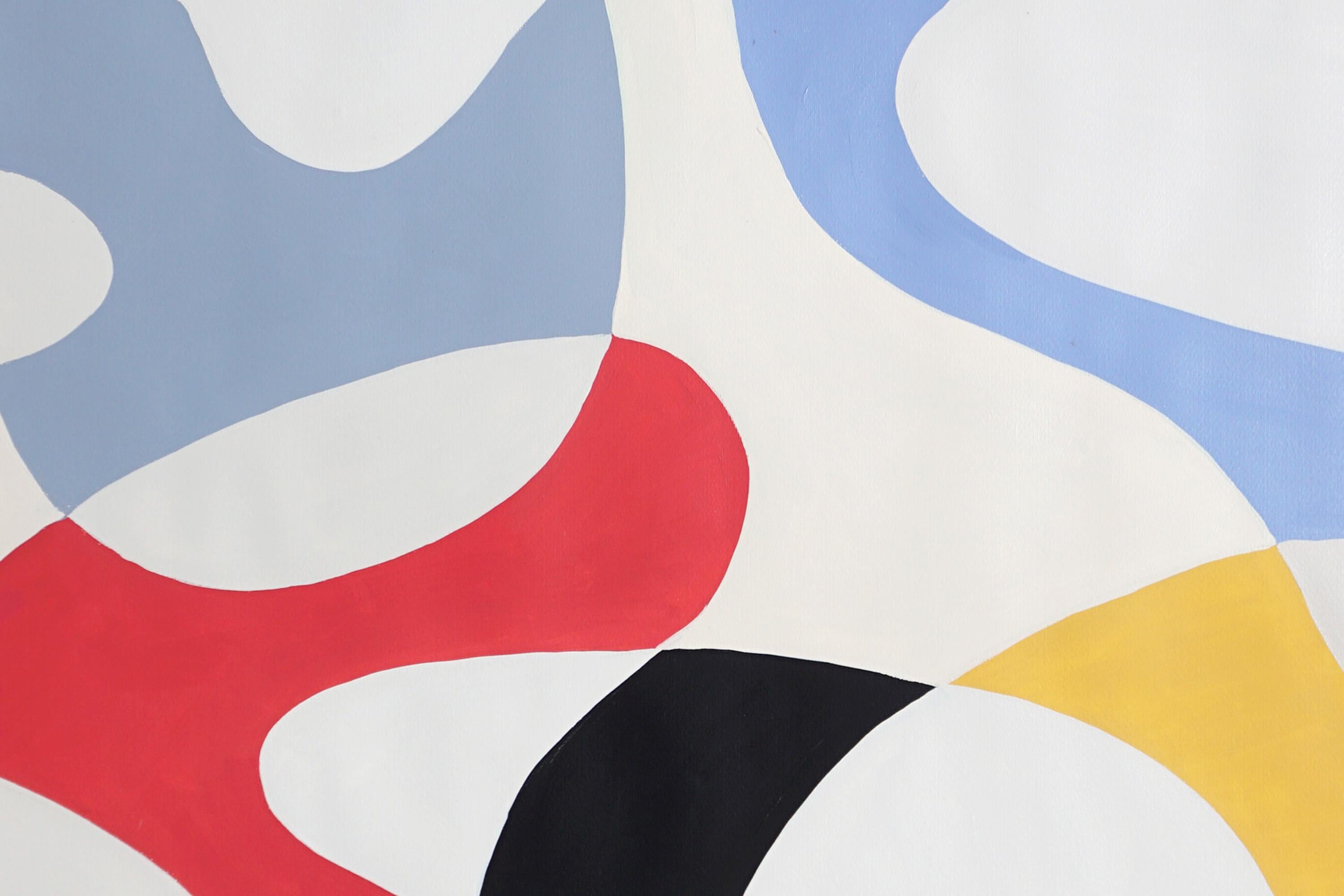 Primary Color Curves, Mid-century Modern Shapes, Triptych, Organic Forms, Paper For Sale 6