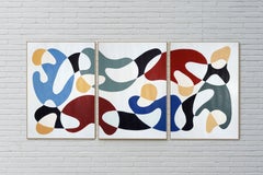 Primary Color Curves, Mid-century Modern Shapes, Triptych, Organic Forms, Paper