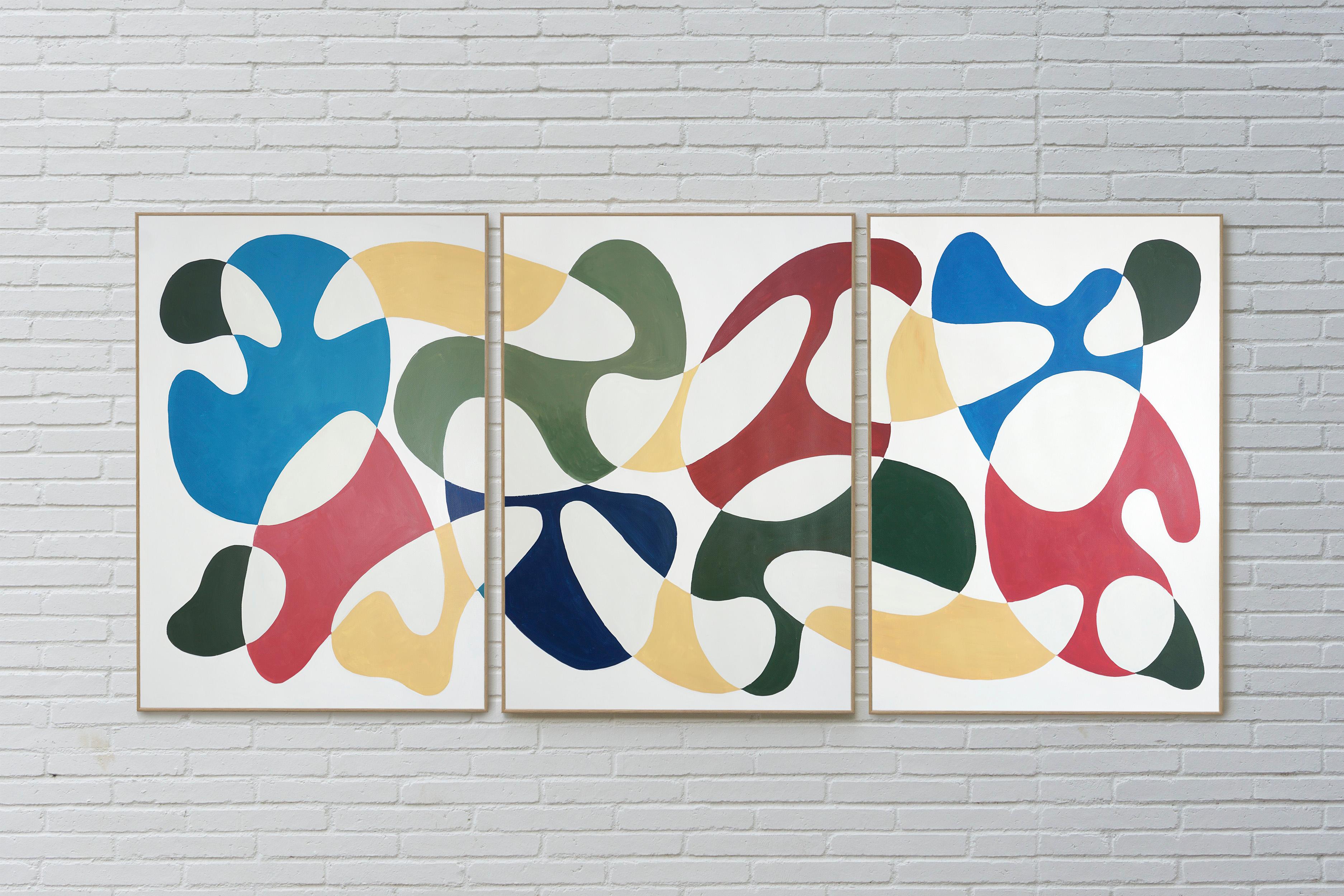 Kurven in Primärfarben, Moderne Formen aus der Mitte des Jahrhunderts, Triptychon, Organische Formen, Papier – Painting von Ryan Rivadeneyra