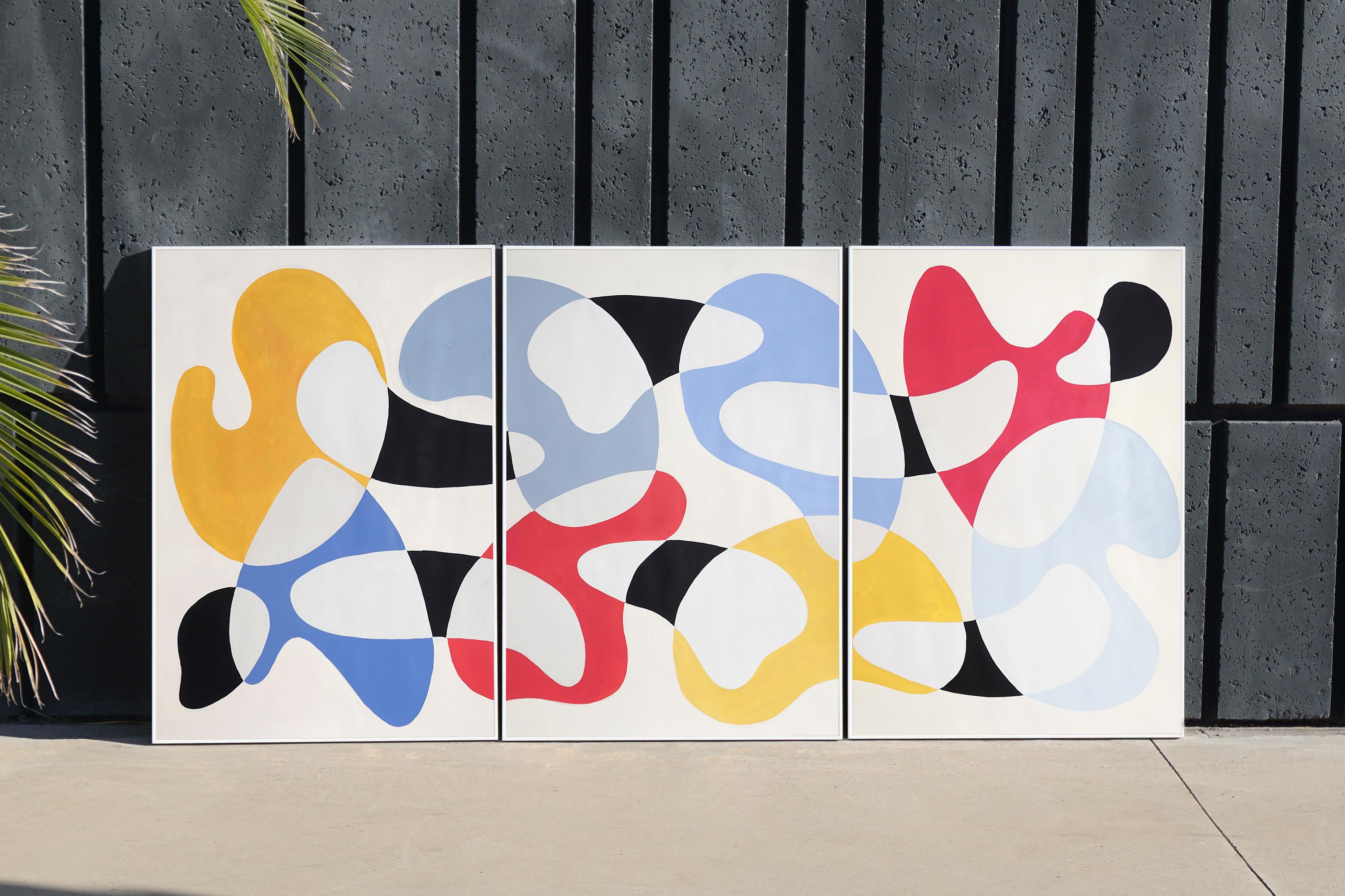 Primary Color Curves, Mid-century Modern Shapes, Triptych, Organic Forms, Paper - Painting by Ryan Rivadeneyra